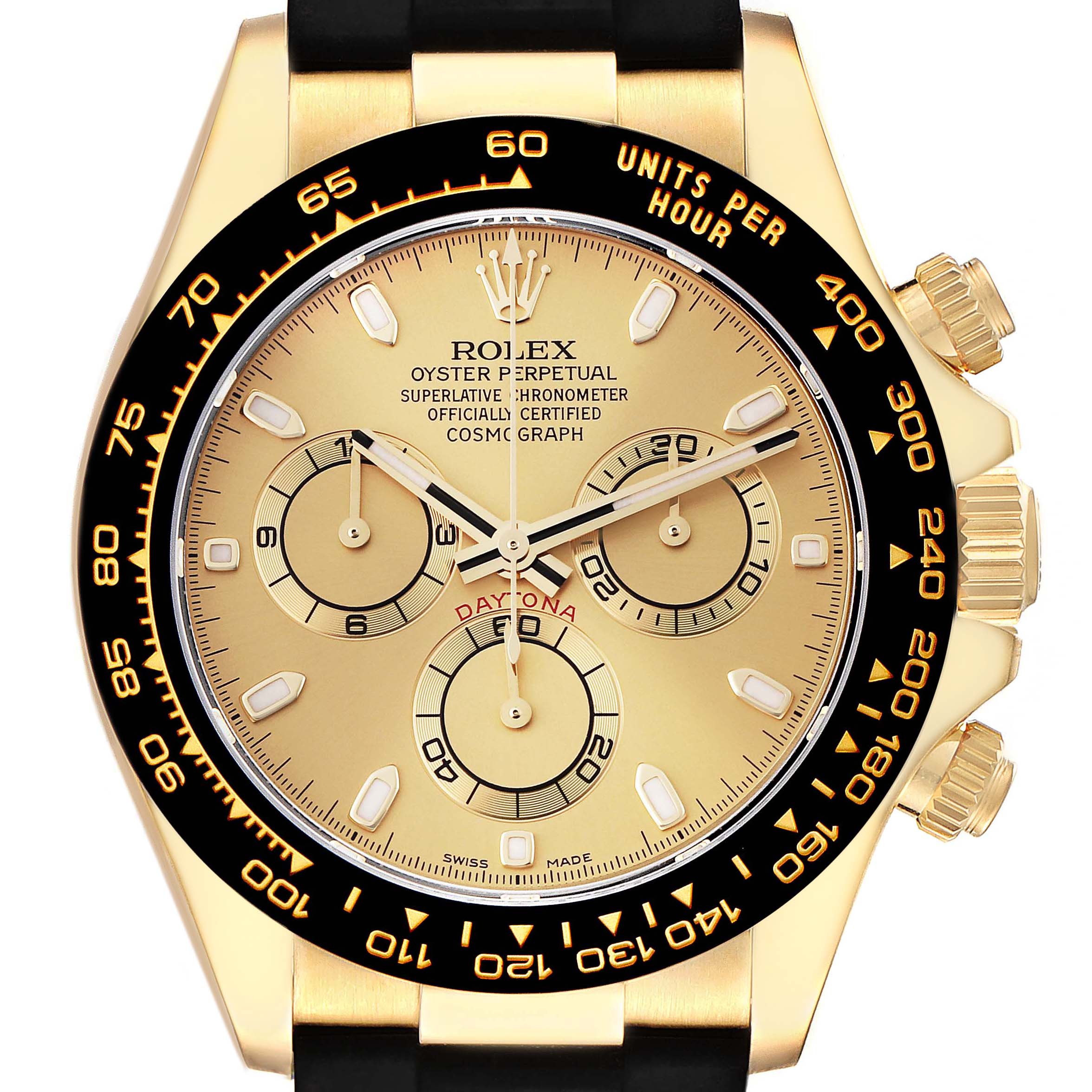 Rolex Daytona Yellow Gold Champagne Dial Ceramic Bezel Mens Watch 116518 Unworn