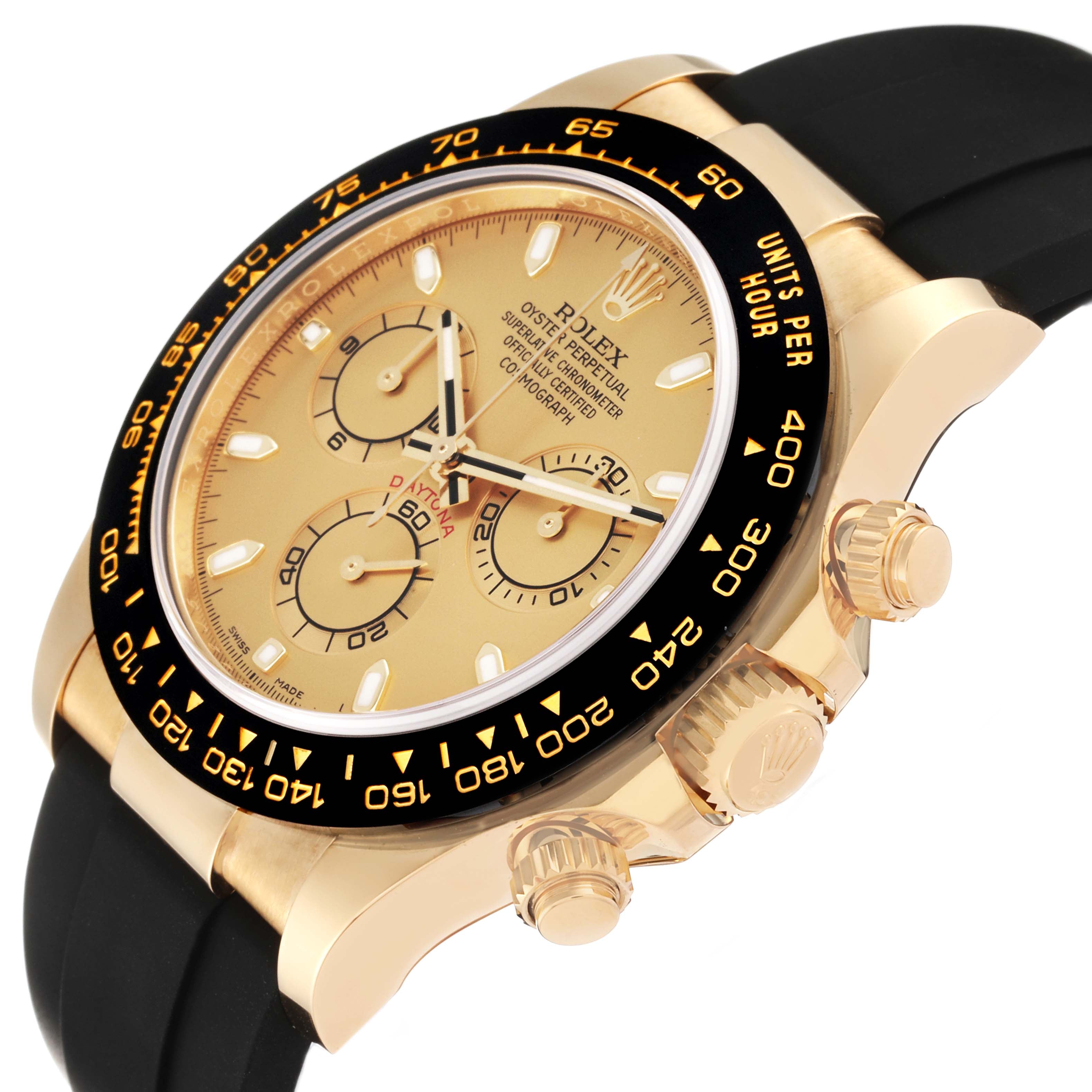 Rolex Daytona Yellow Gold Champagne Dial Ceramic Bezel Mens Watch 116518 Unworn