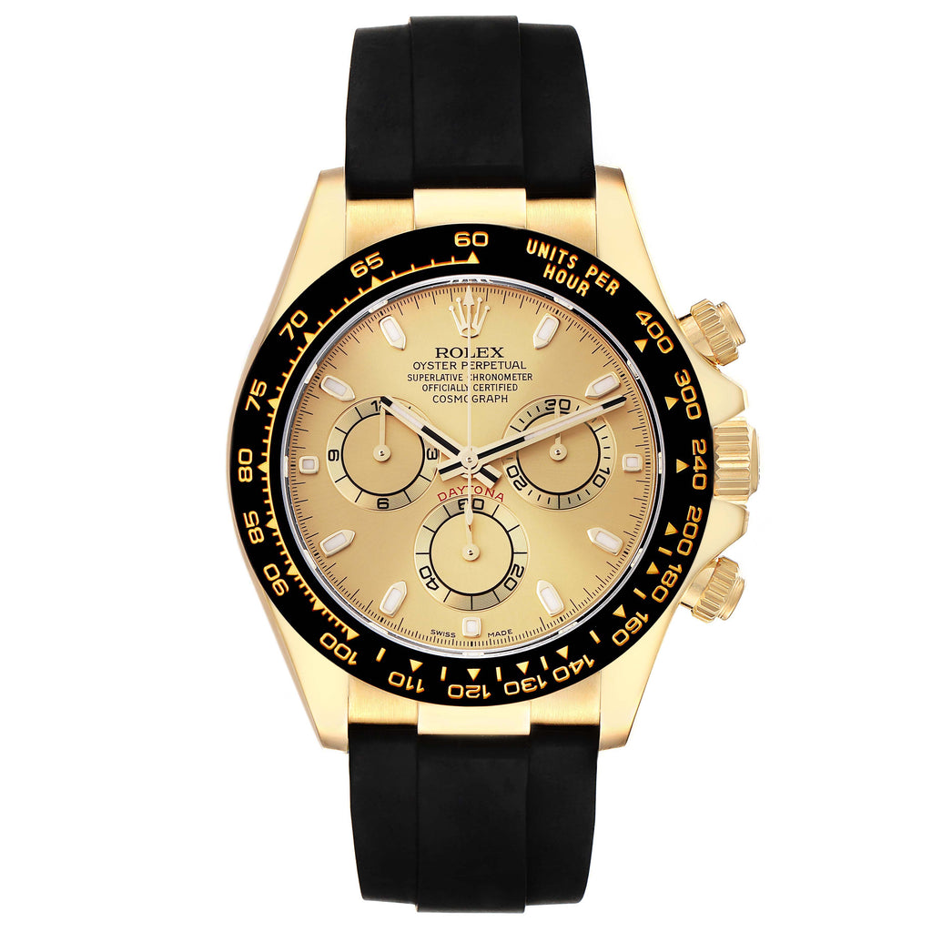 Rolex Daytona Yellow Gold Champagne Dial Ceramic Bezel Mens Watch 116518 Unworn