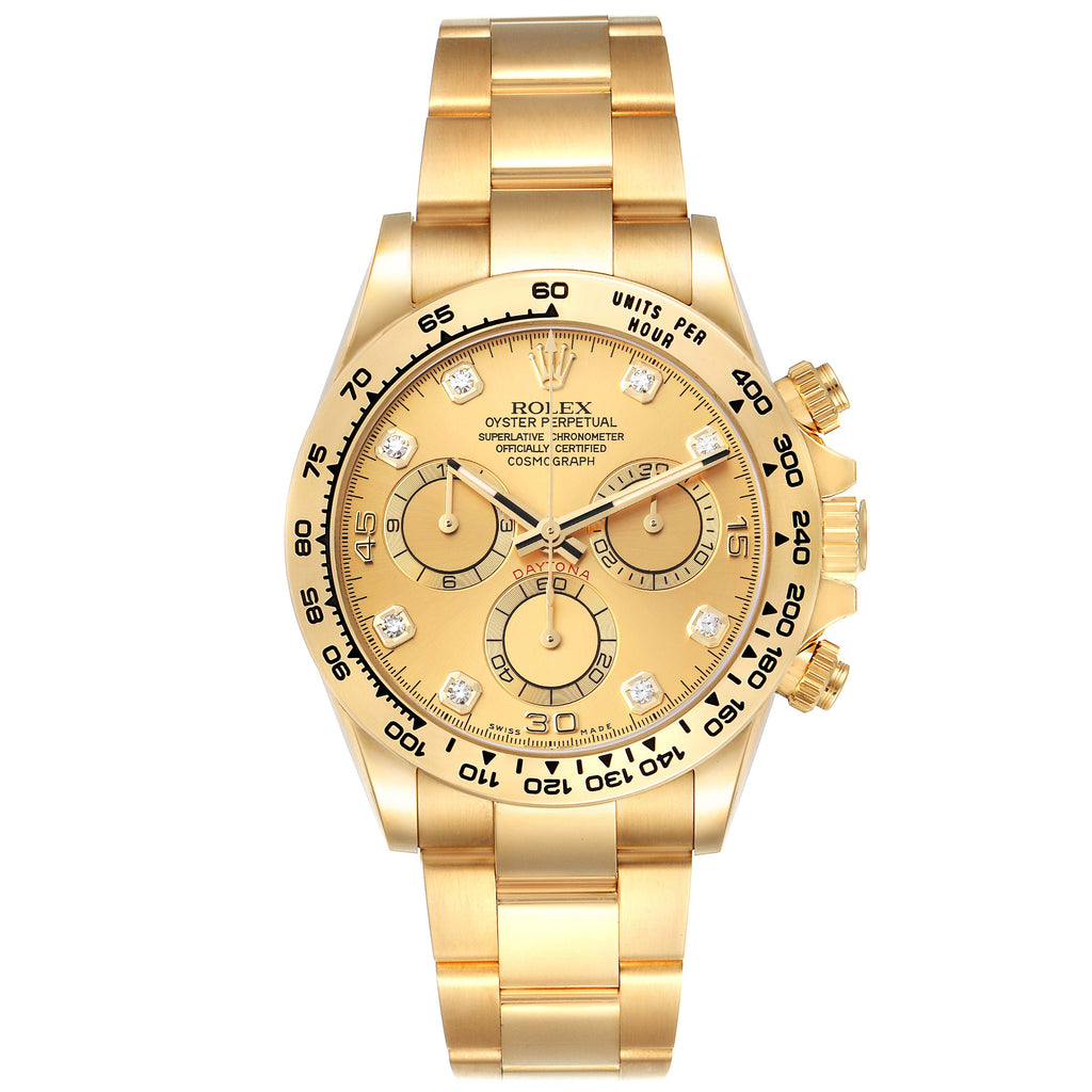 Rolex Daytona Yellow Gold Champagne Diamond Dial Mens Watch 116508