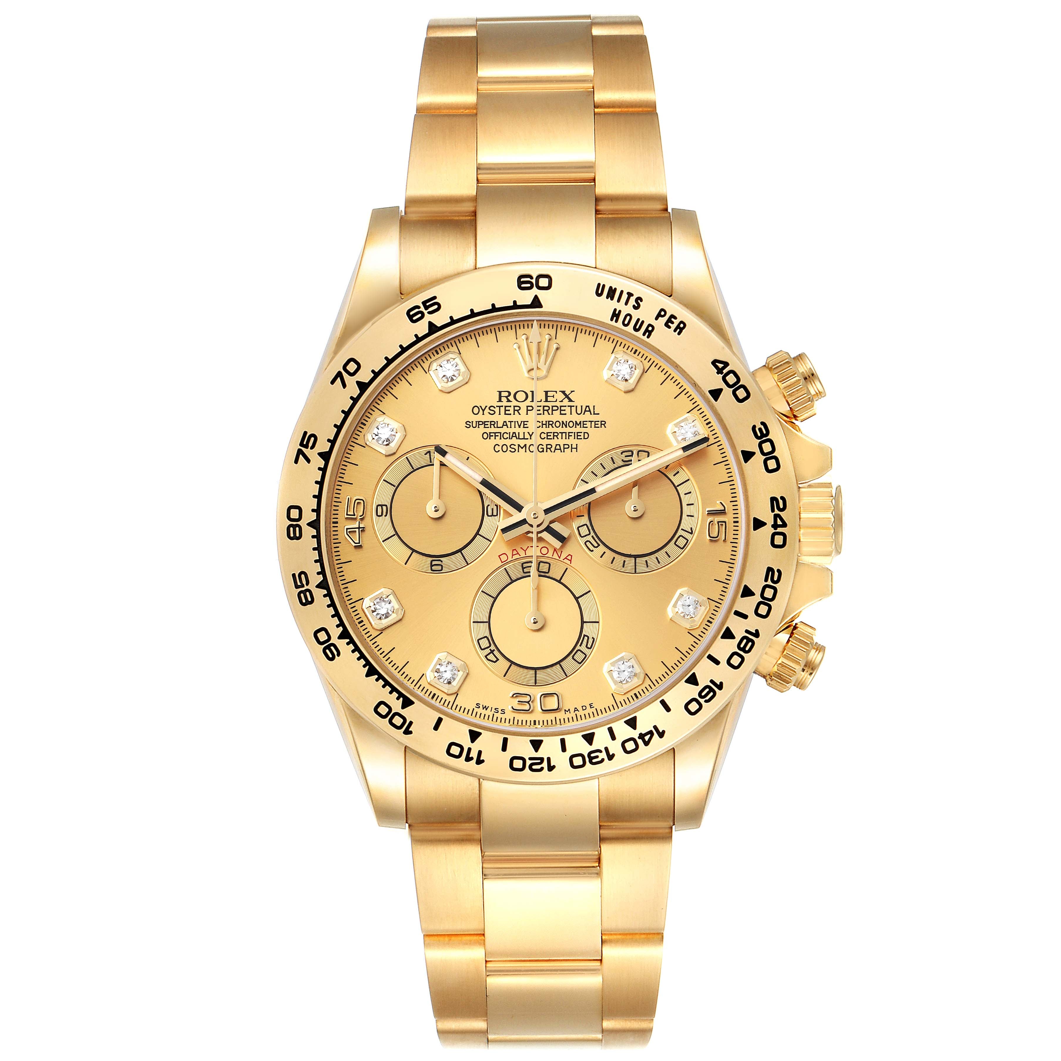 Rolex Daytona Yellow Gold Champagne Diamond Dial Mens Watch 116508