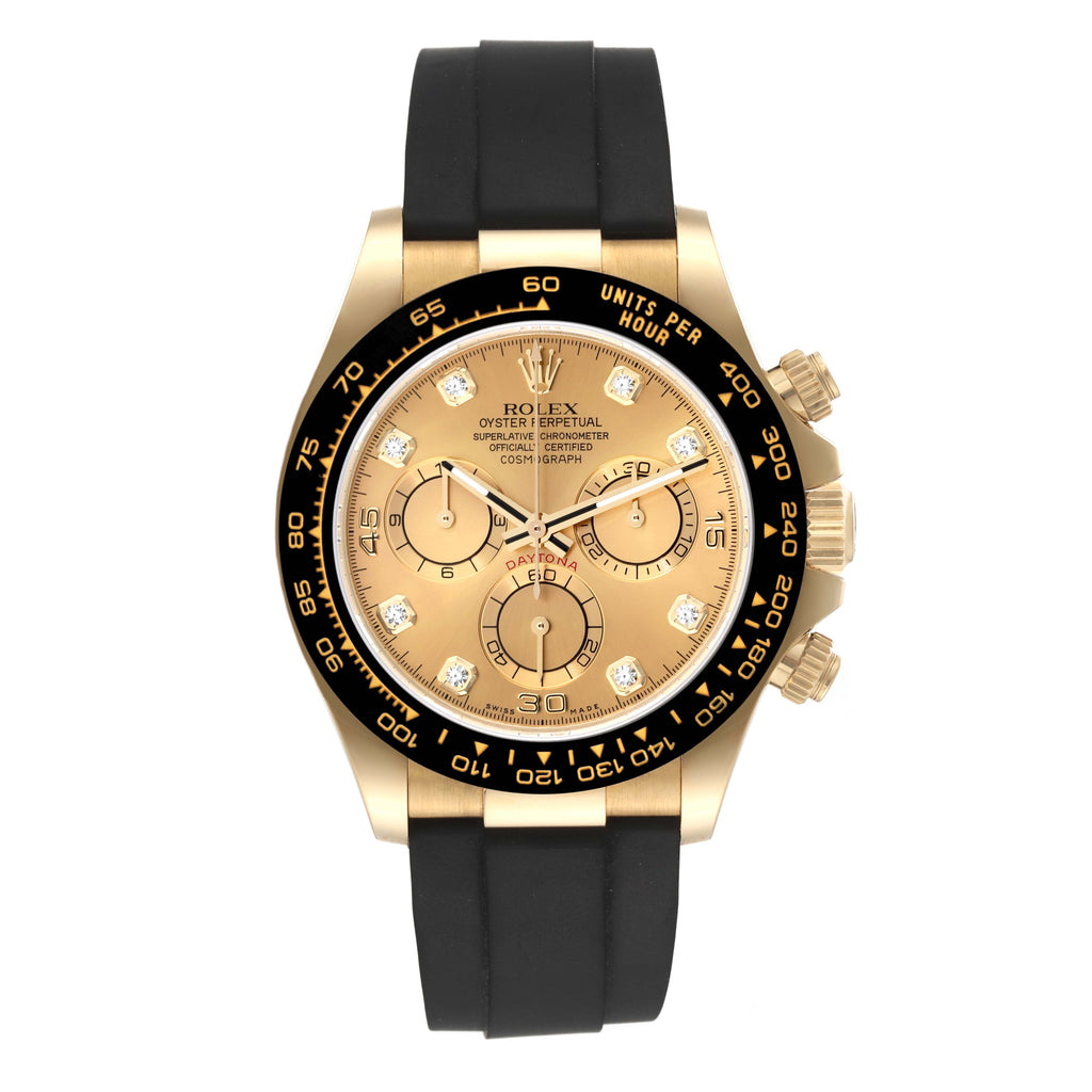Rolex Daytona Yellow Gold Diamond Dial Ceramic Bezel Mens Watch 116518 Unworn