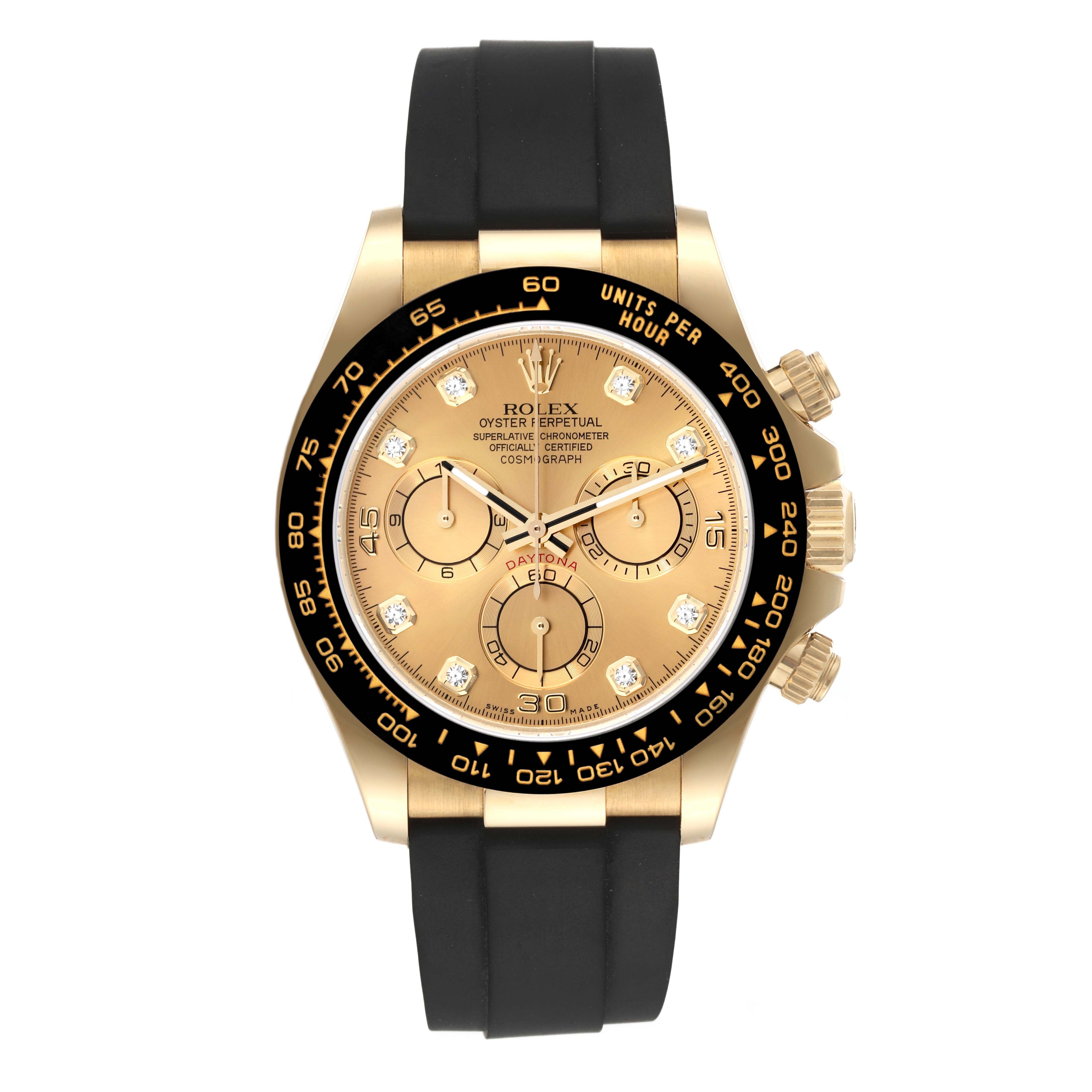 Rolex Daytona Yellow Gold Diamond Dial Ceramic Bezel Mens Watch 116518 Unworn