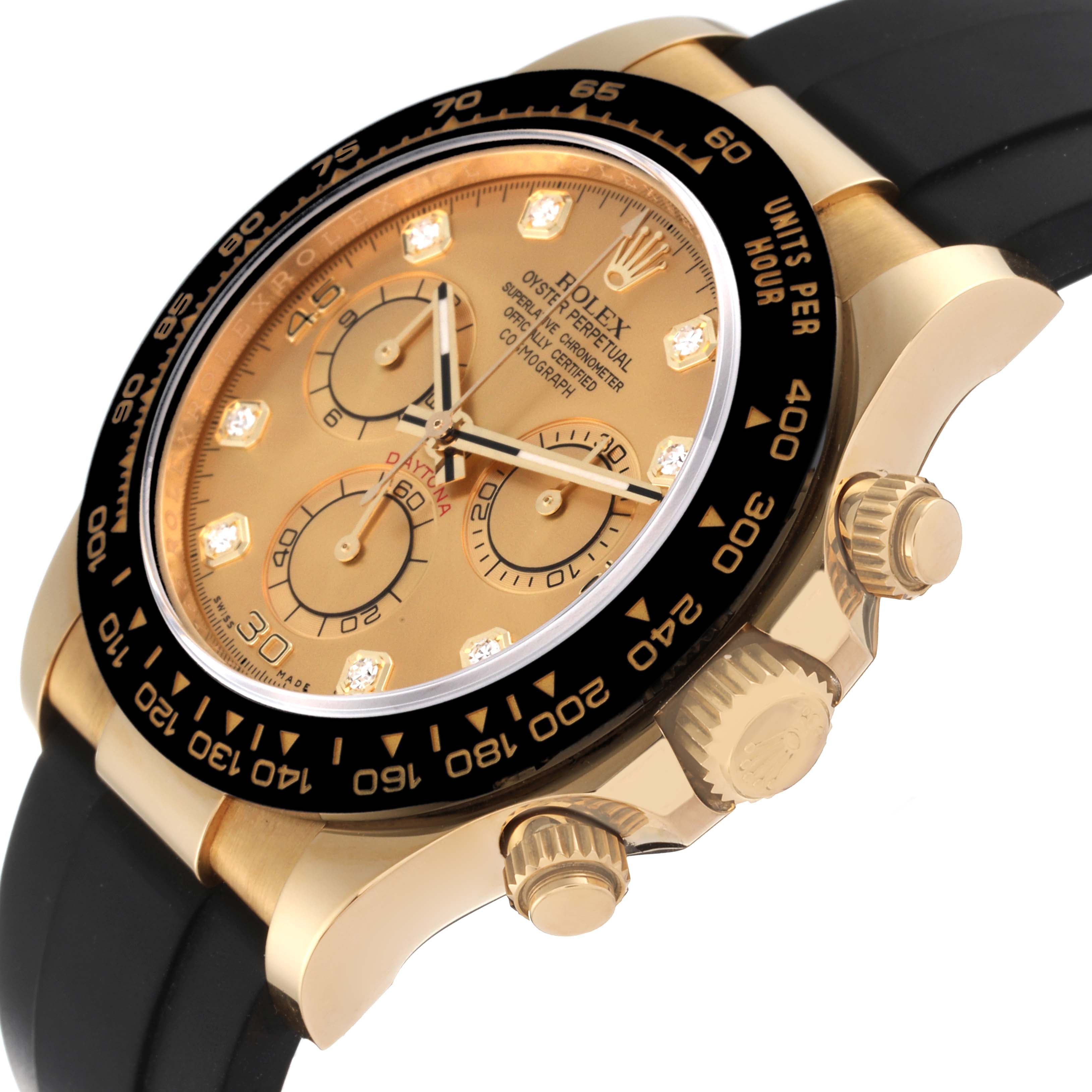 Rolex Daytona Yellow Gold Diamond Dial Ceramic Bezel Mens Watch 116518 Unworn