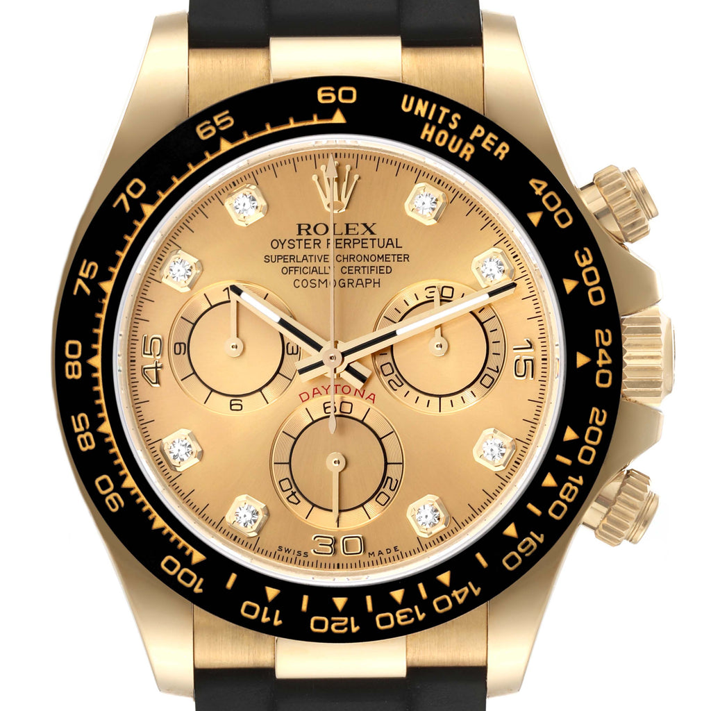 Rolex Daytona Yellow Gold Diamond Dial Ceramic Bezel Mens Watch 116518 Unworn