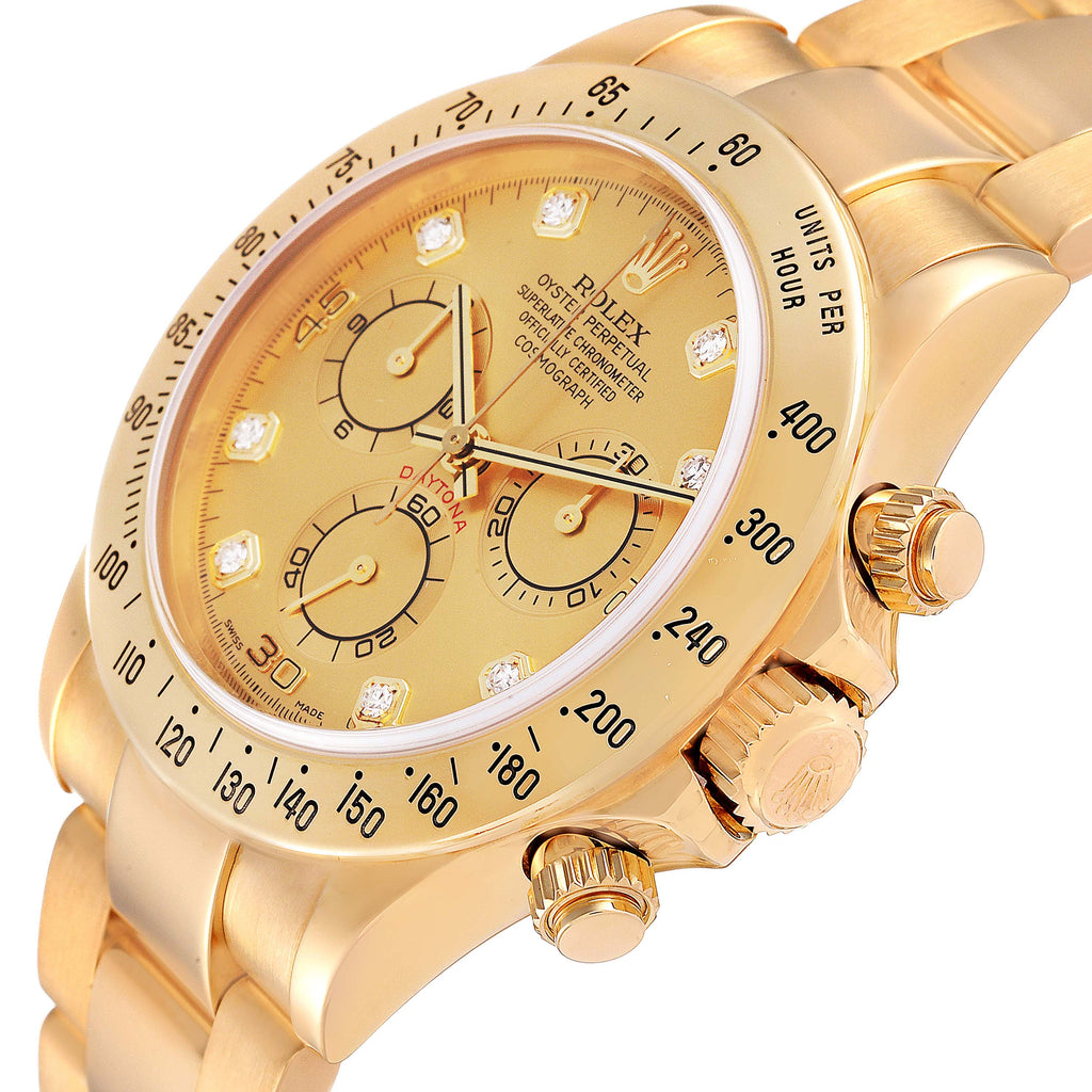 Rolex Daytona Yellow Gold Diamond Dial Mens Watch 116528 Box Papers