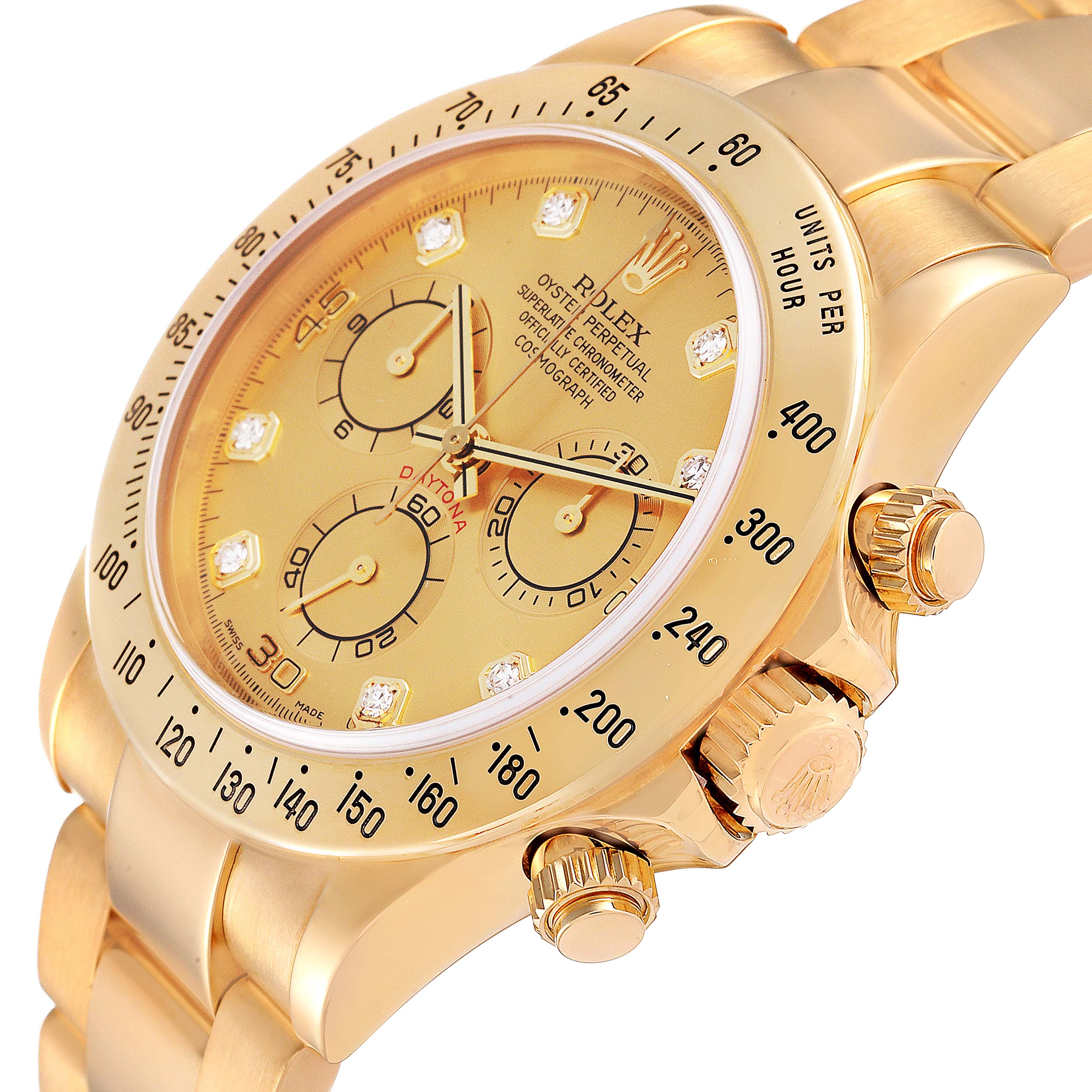 Rolex Daytona Yellow Gold Diamond Dial Mens Watch 116528 Box Papers