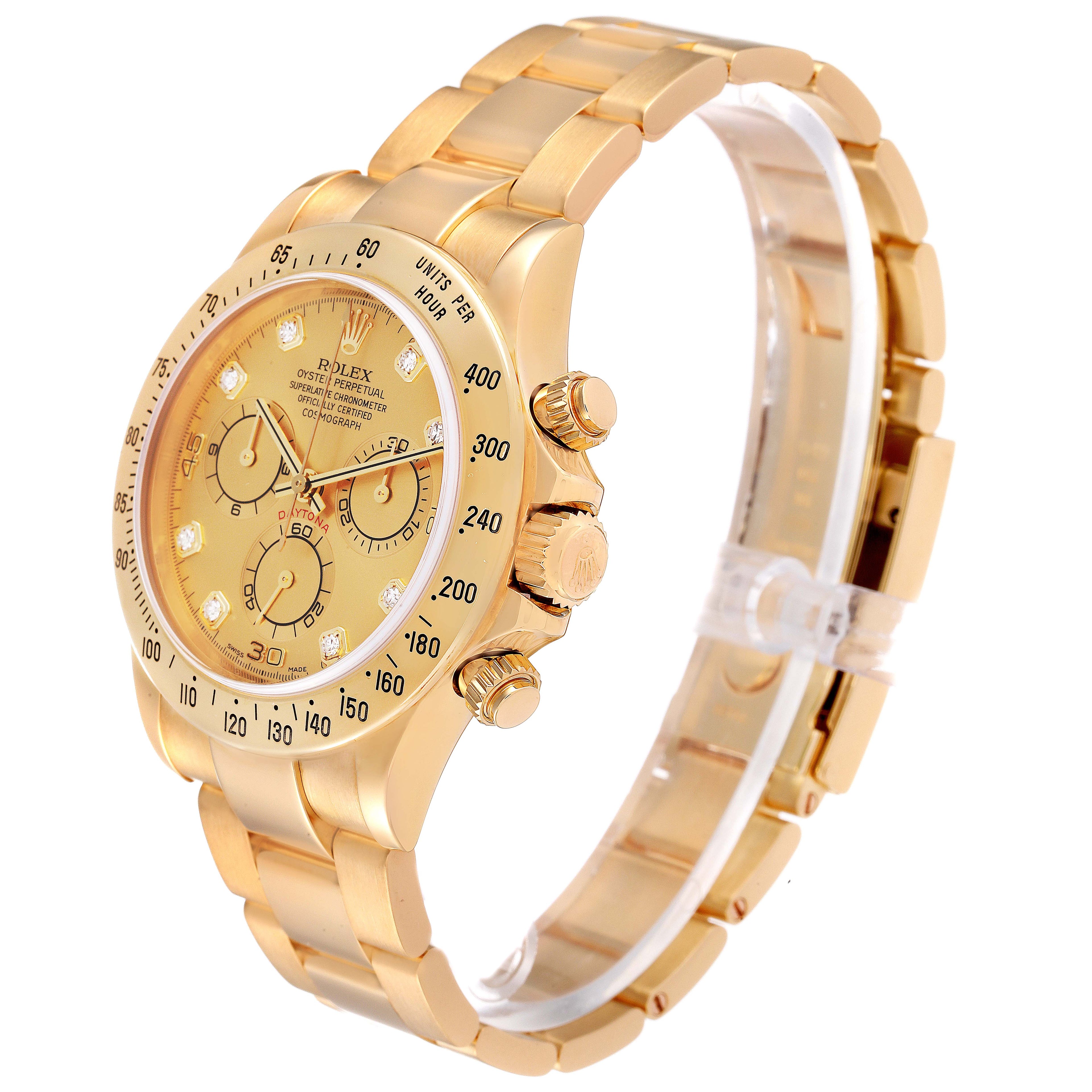 Rolex Daytona Yellow Gold Diamond Dial Mens Watch 116528 Box Papers