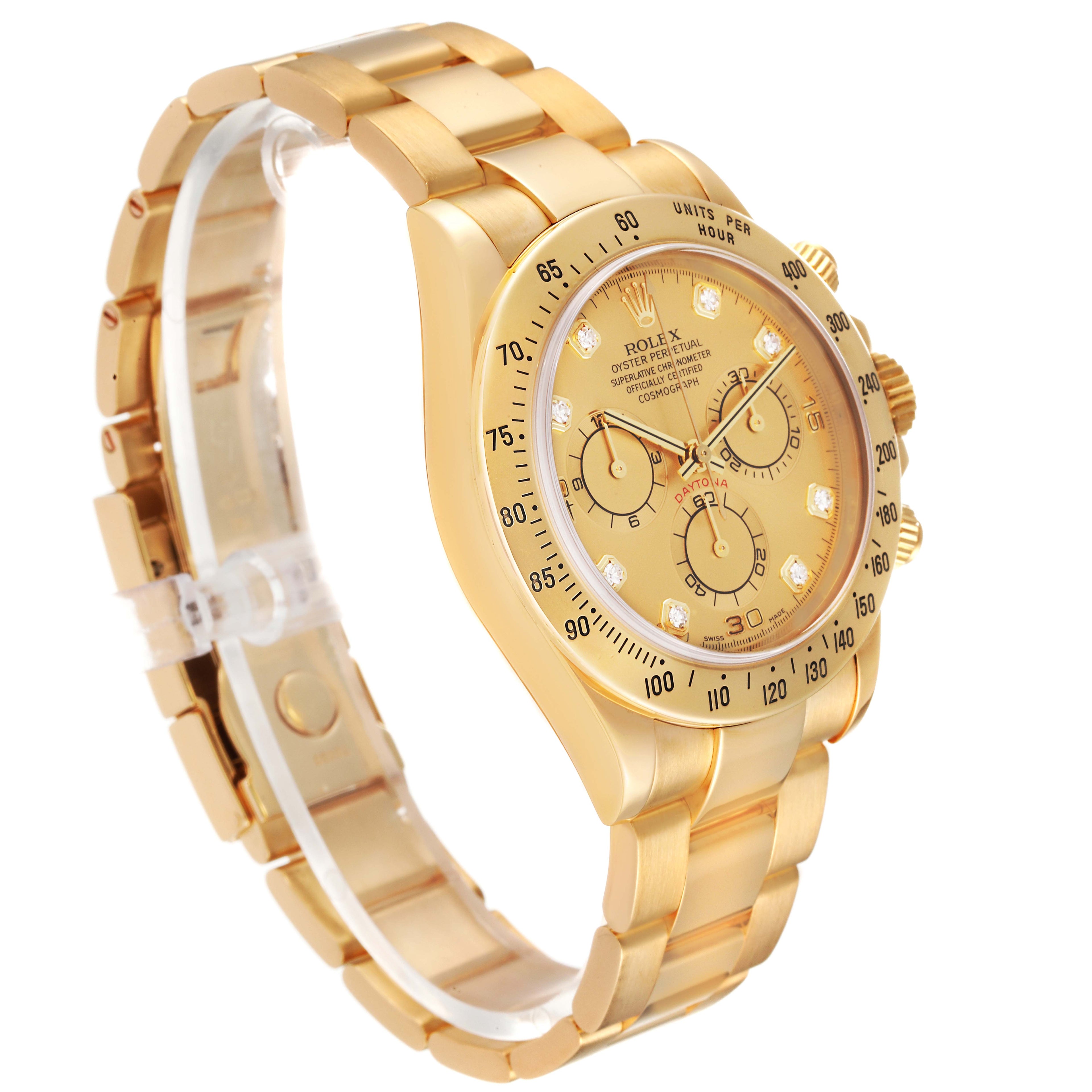 Rolex Daytona Yellow Gold Diamond Dial Mens Watch 116528 Box Papers