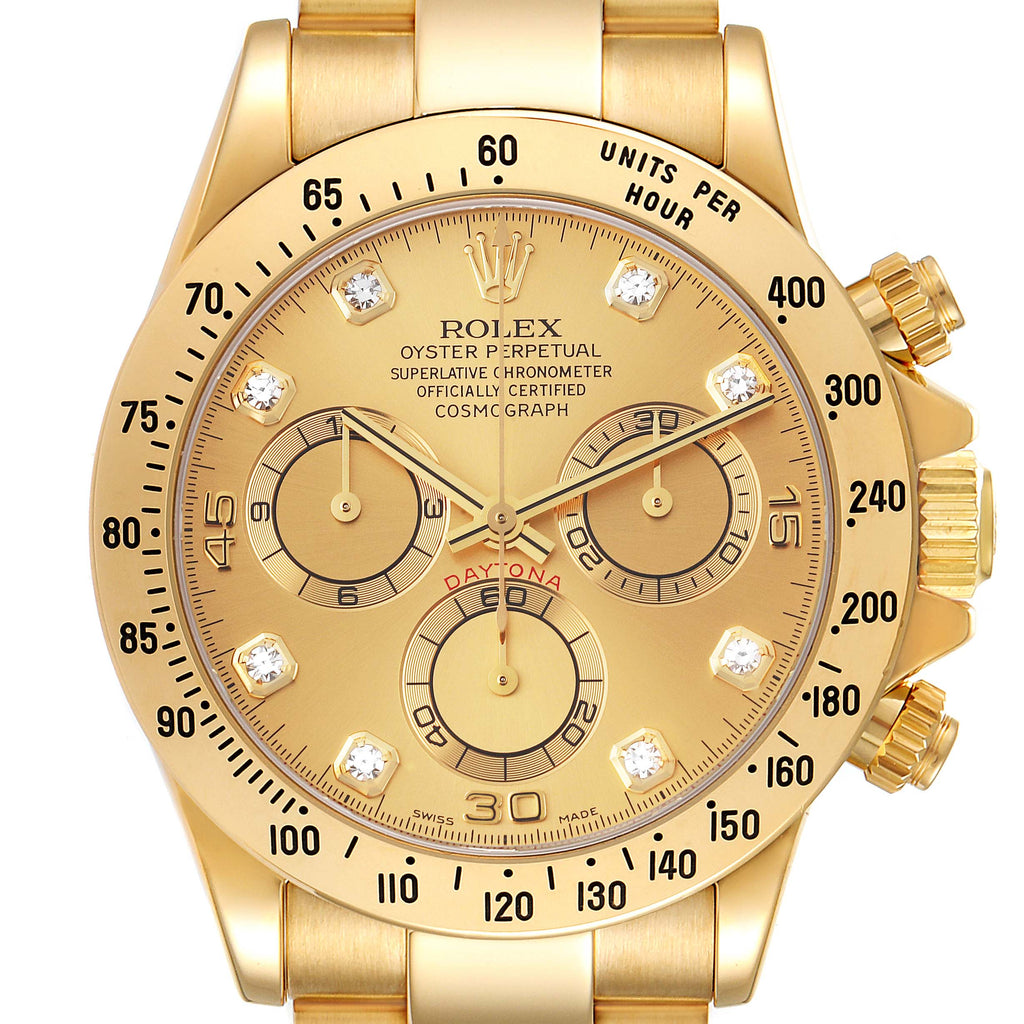 Rolex Daytona Yellow Gold Diamond Dial Mens Watch 116528 Box Papers