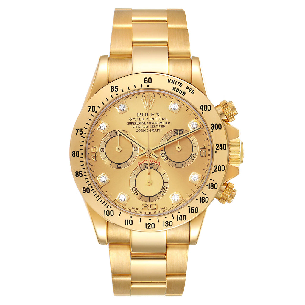 Rolex Daytona Yellow Gold Diamond Dial Mens Watch 116528 Box Papers