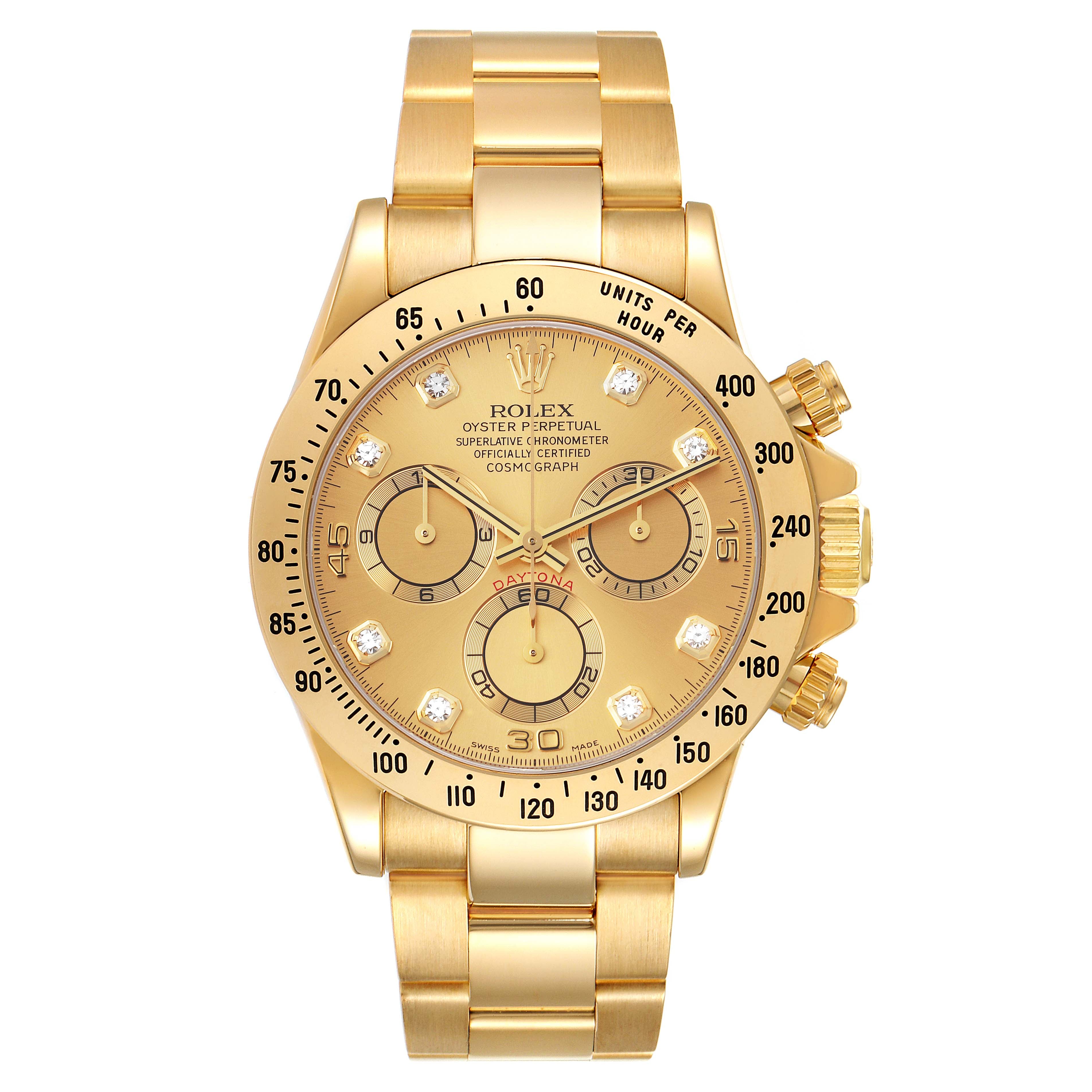 Rolex Daytona Yellow Gold Diamond Dial Mens Watch 116528 Box Papers