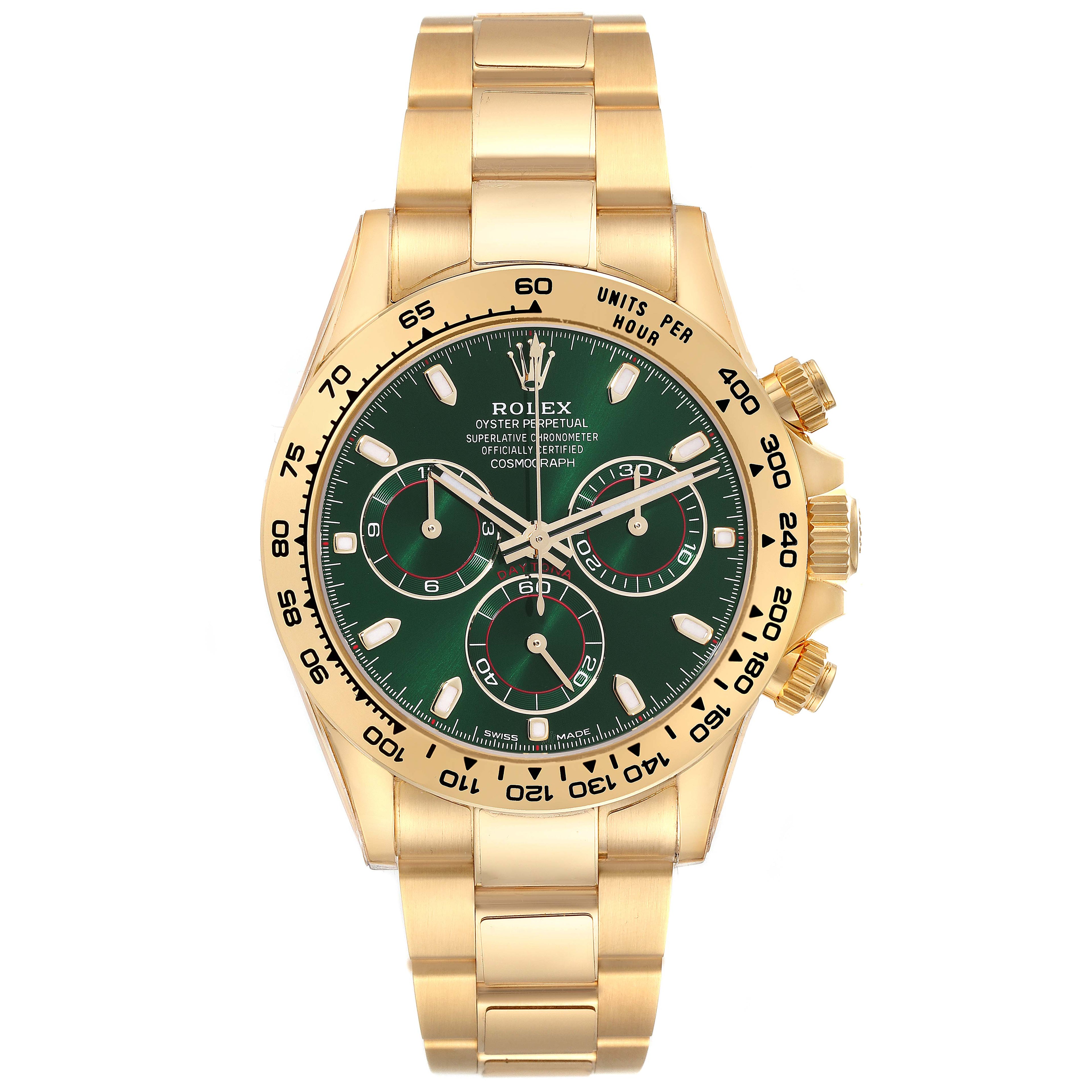 Rolex Daytona Yellow Gold Green Dial Mens Watch 116508 Unworn