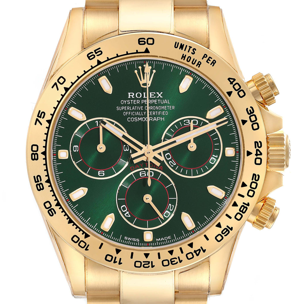 Rolex Daytona Yellow Gold Green Dial Mens Watch 116508 Unworn