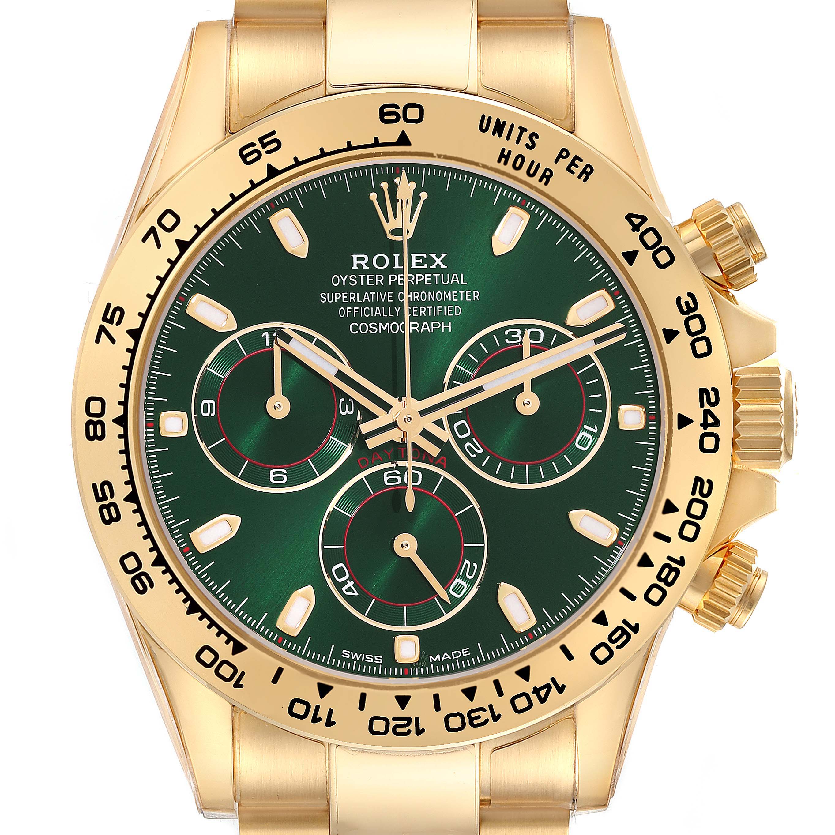 Rolex Daytona Yellow Gold Green Dial Mens Watch 116508 Unworn