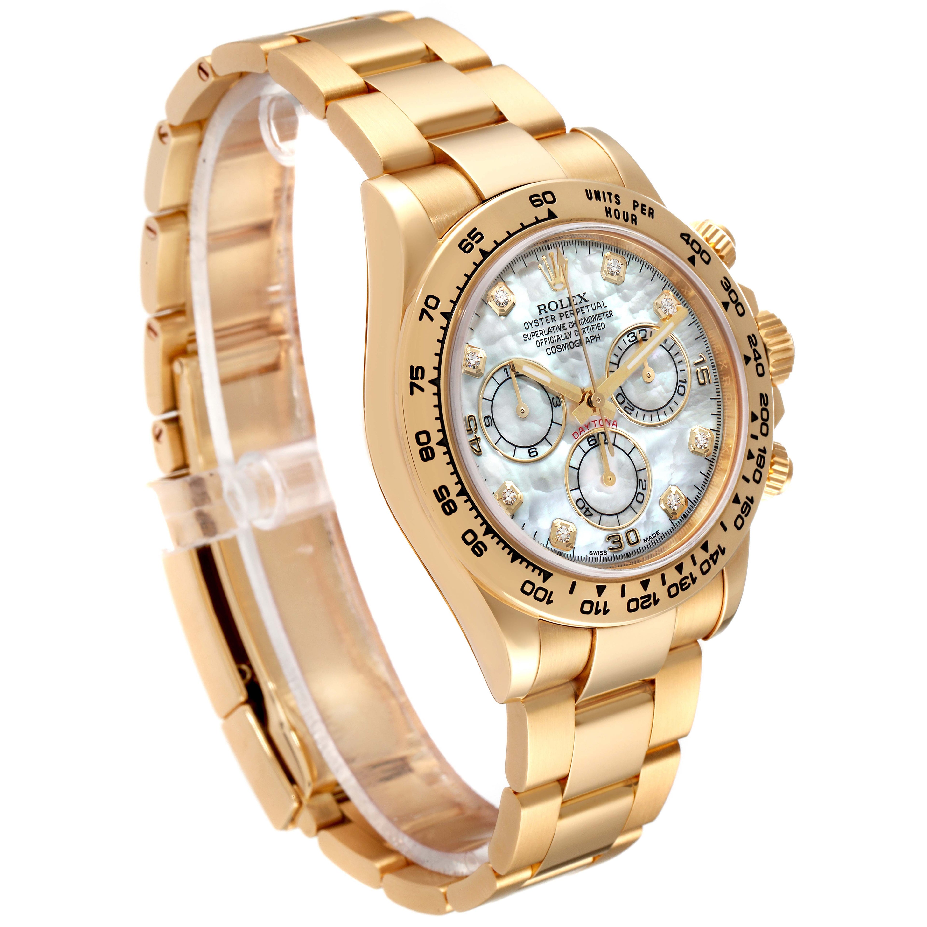 Rolex Daytona Yellow Gold MOP Diamond Dial Mens Watch 116508 Box Card