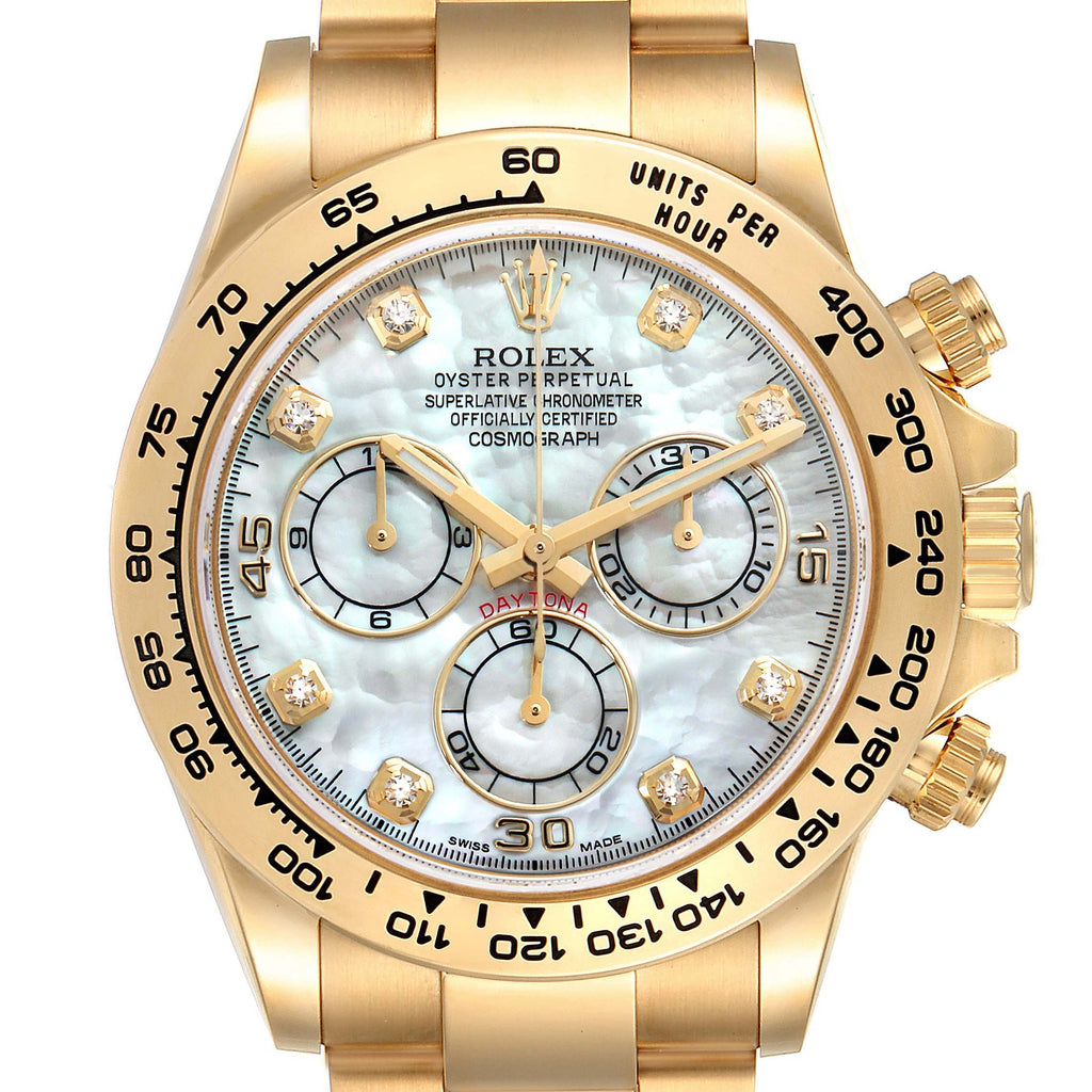 Rolex Daytona Yellow Gold MOP Diamond Dial Mens Watch 116508 Box Card