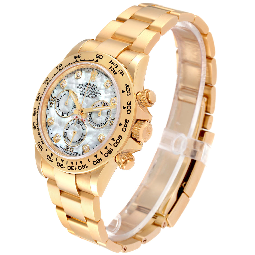 Rolex Daytona Yellow Gold MOP Diamond Dial Mens Watch 116508 Box Card