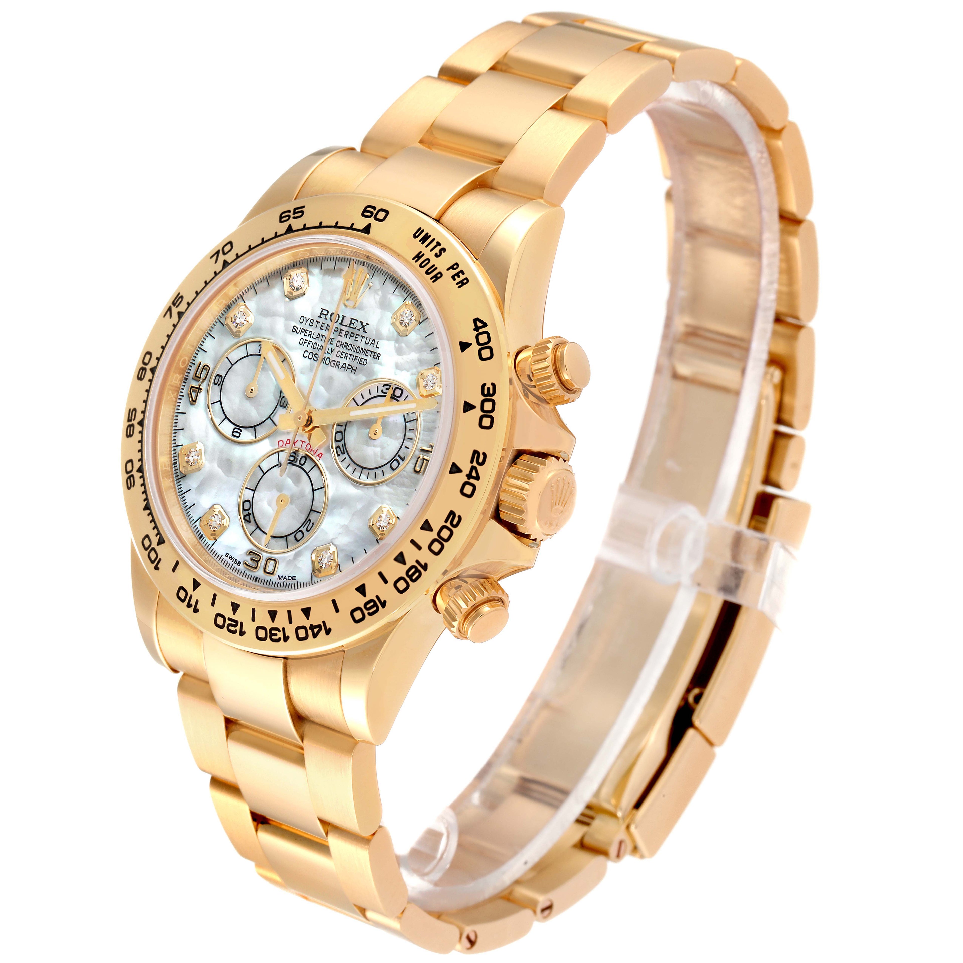 Rolex Daytona Yellow Gold MOP Diamond Dial Mens Watch 116508 Box Card