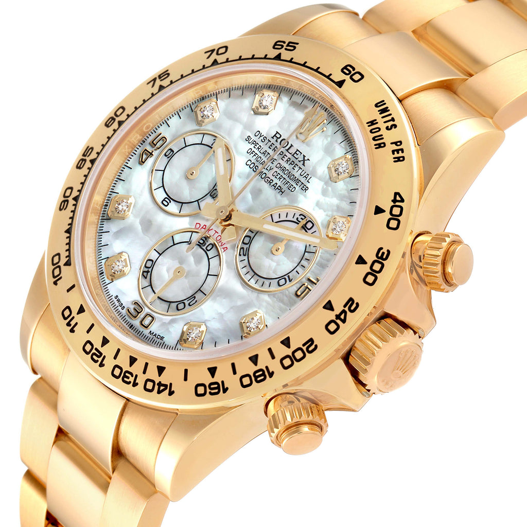 Rolex Daytona Yellow Gold MOP Diamond Dial Mens Watch 116508 Box Card