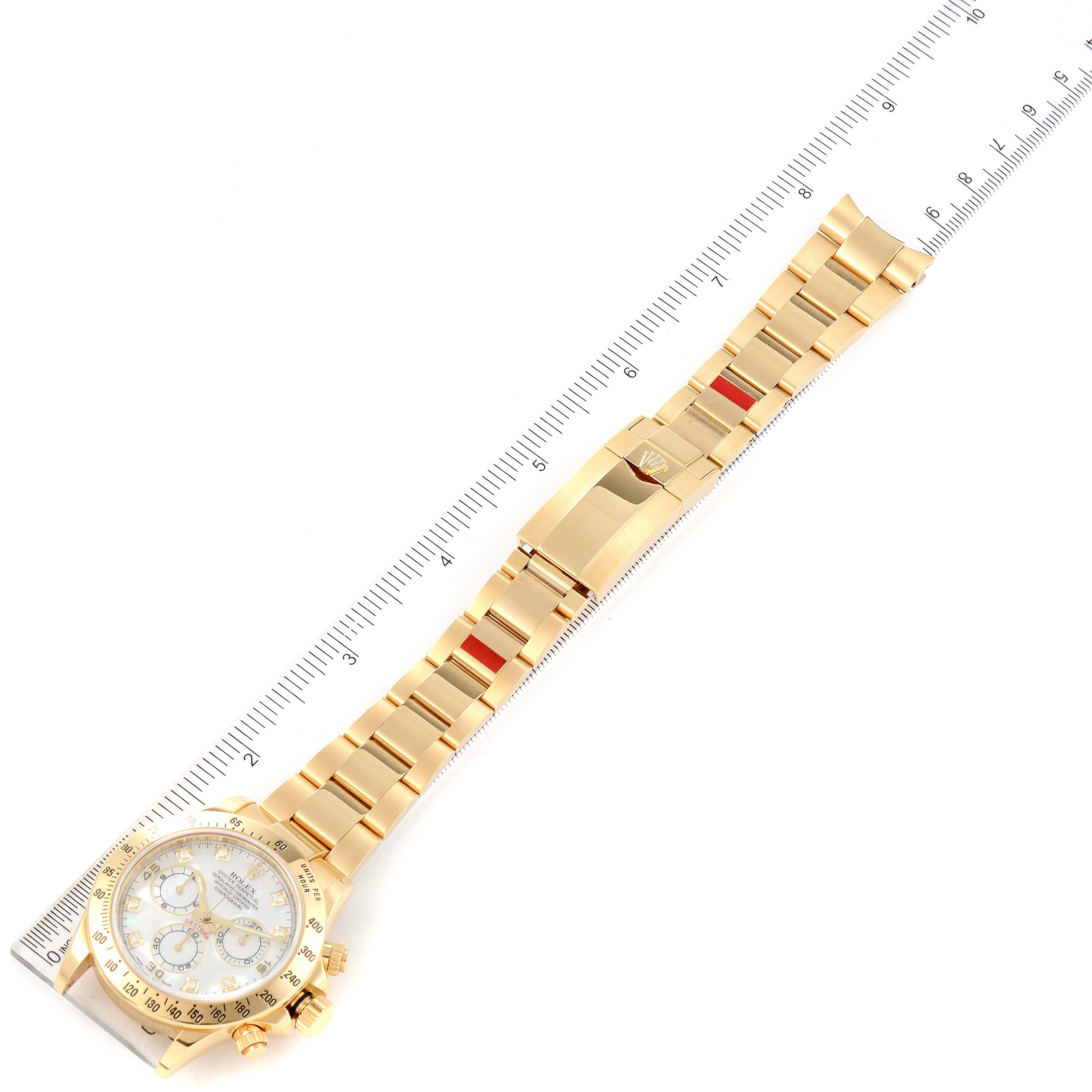 Rolex Daytona Yellow Gold MOP Diamond Dial Mens Watch 116528 Box Card