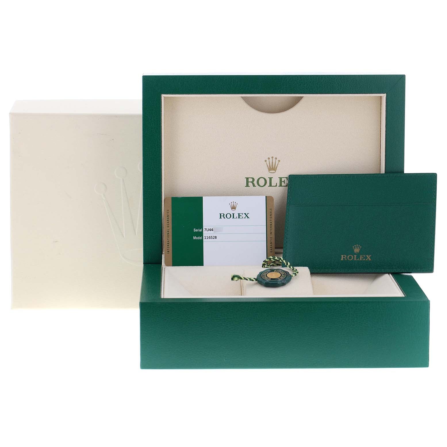 Rolex Daytona Yellow Gold MOP Diamond Dial Mens Watch 116528 Box Card