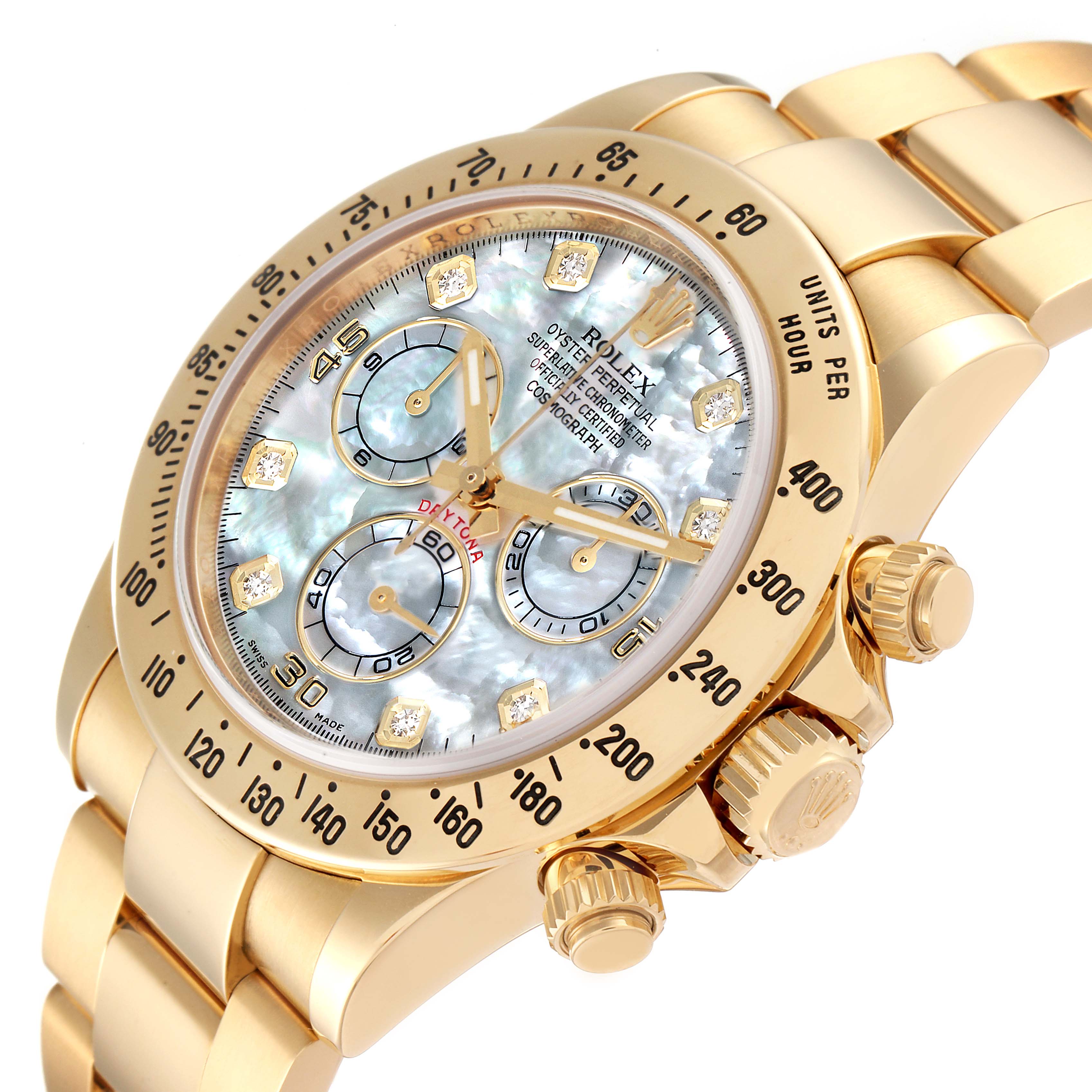Rolex Daytona Yellow Gold MOP Diamond Dial Mens Watch 116528 Box Card