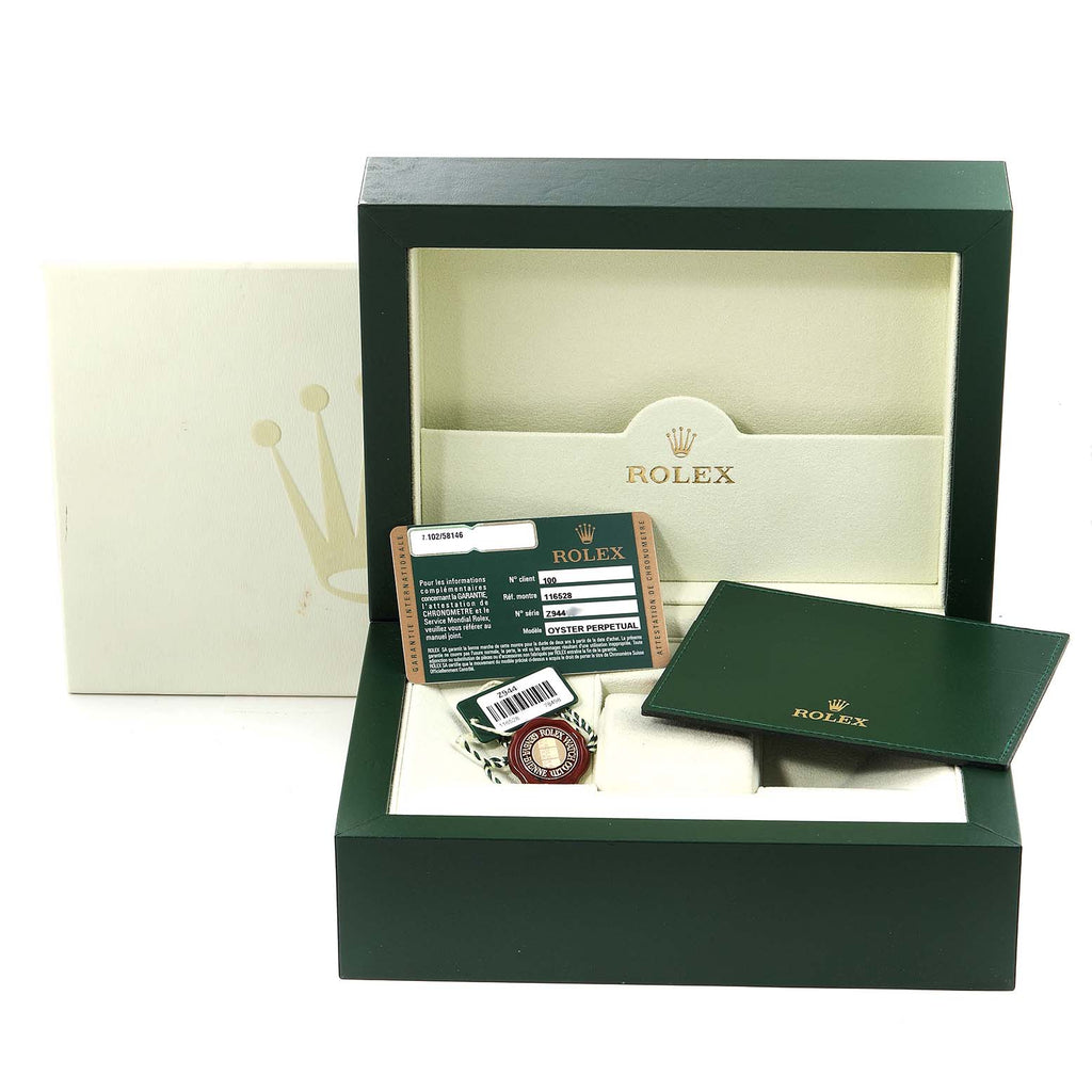 Rolex Daytona Yellow Gold Mother of Pearl Diamond Dial Mens Watch 116528 Box Card