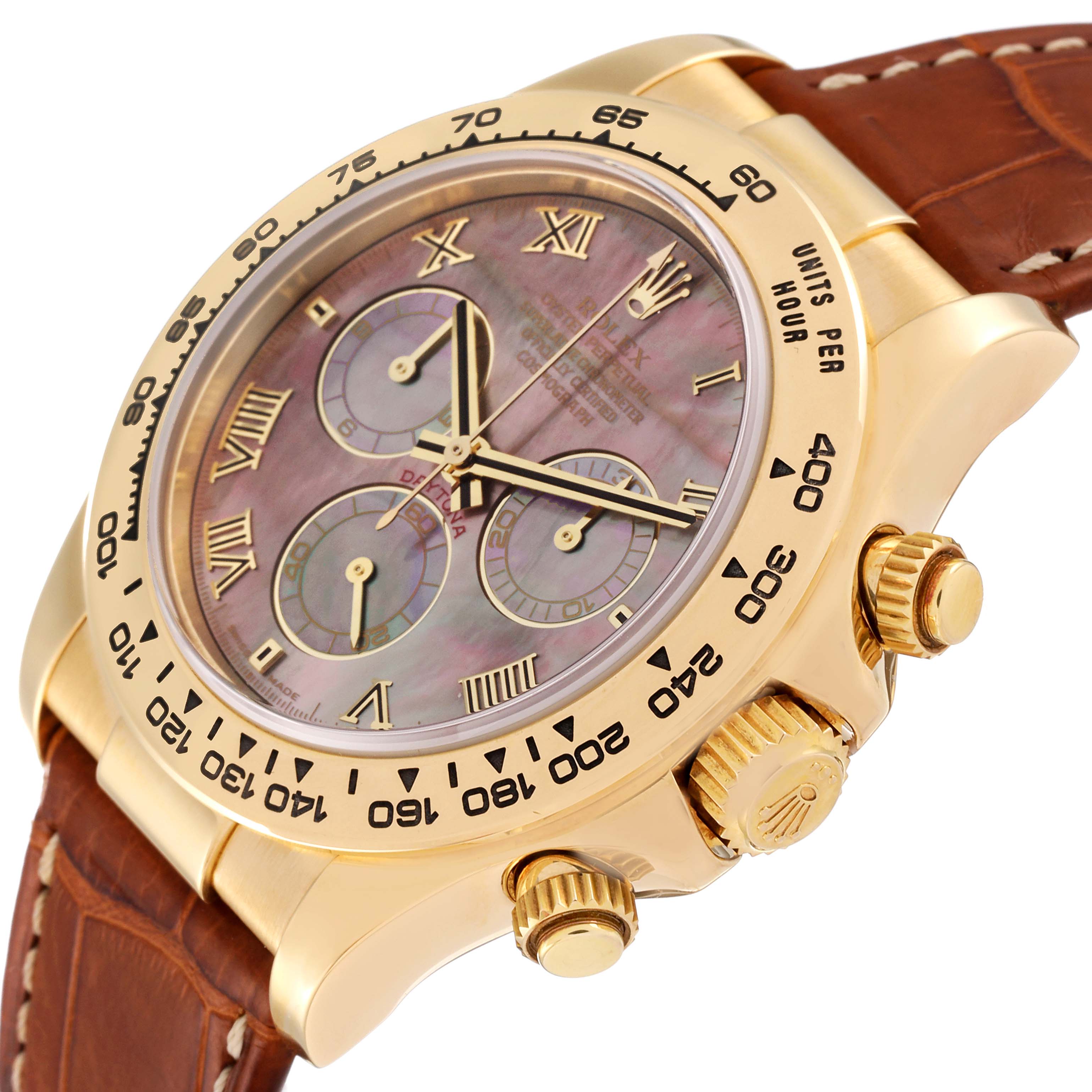 Rolex Daytona Yellow Gold Mother of Pearl Dial Mens Watch 116518 Box Papers