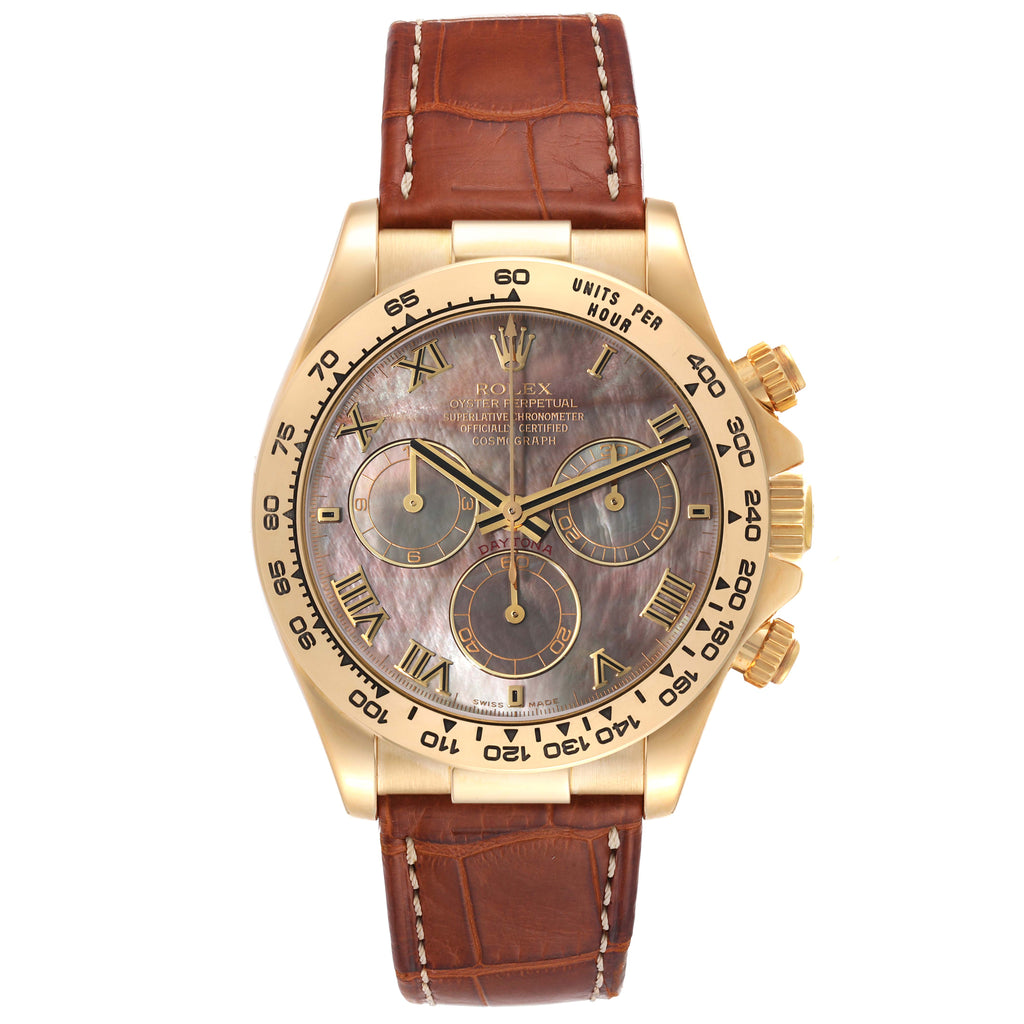 Rolex Daytona Yellow Gold Mother of Pearl Dial Mens Watch 116518 Box Papers