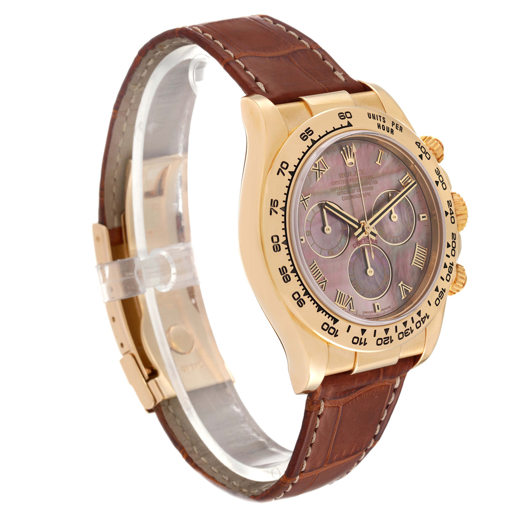 Rolex Daytona Yellow Gold Mother of Pearl Dial Mens Watch 116518 Box Papers