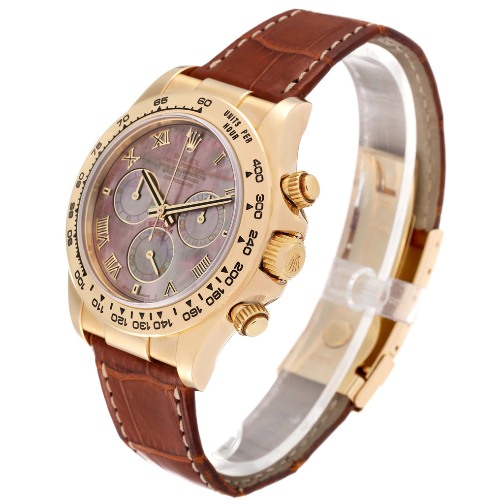 Rolex Daytona Yellow Gold Mother of Pearl Dial Mens Watch 116518 Box Papers