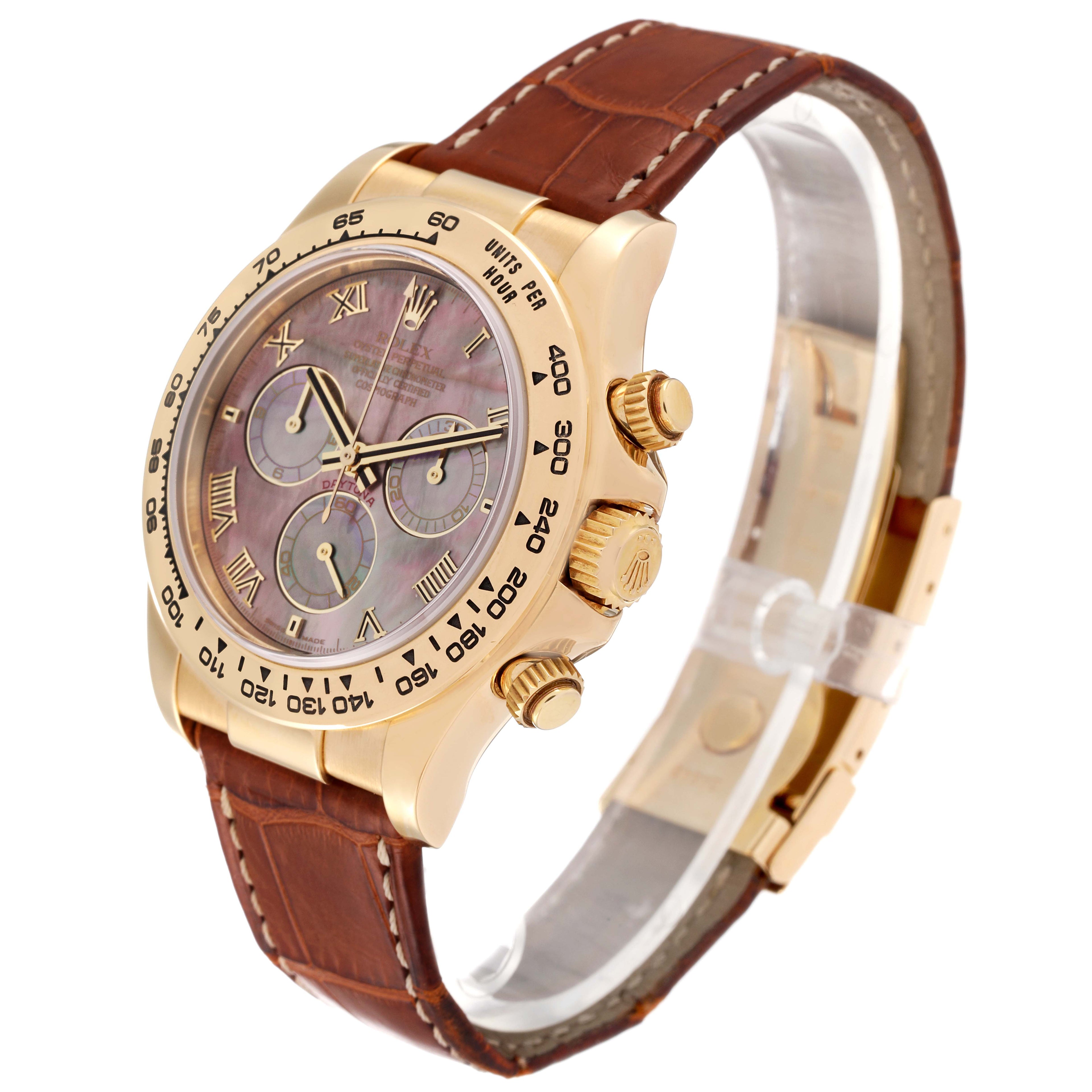 Rolex Daytona Yellow Gold Mother of Pearl Dial Mens Watch 116518 Box Papers