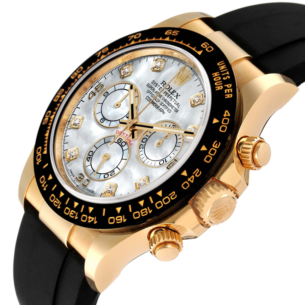 Rolex Daytona Yellow Gold Mother of Pearl Diamond Dial Mens Watch 116518 Unworn