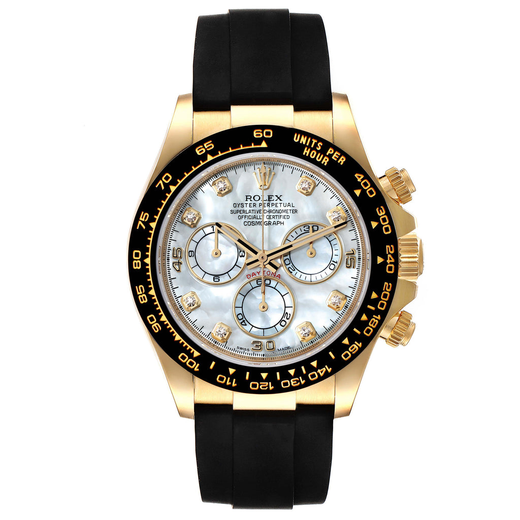 Rolex Daytona Yellow Gold Mother of Pearl Diamond Dial Mens Watch 116518 Unworn