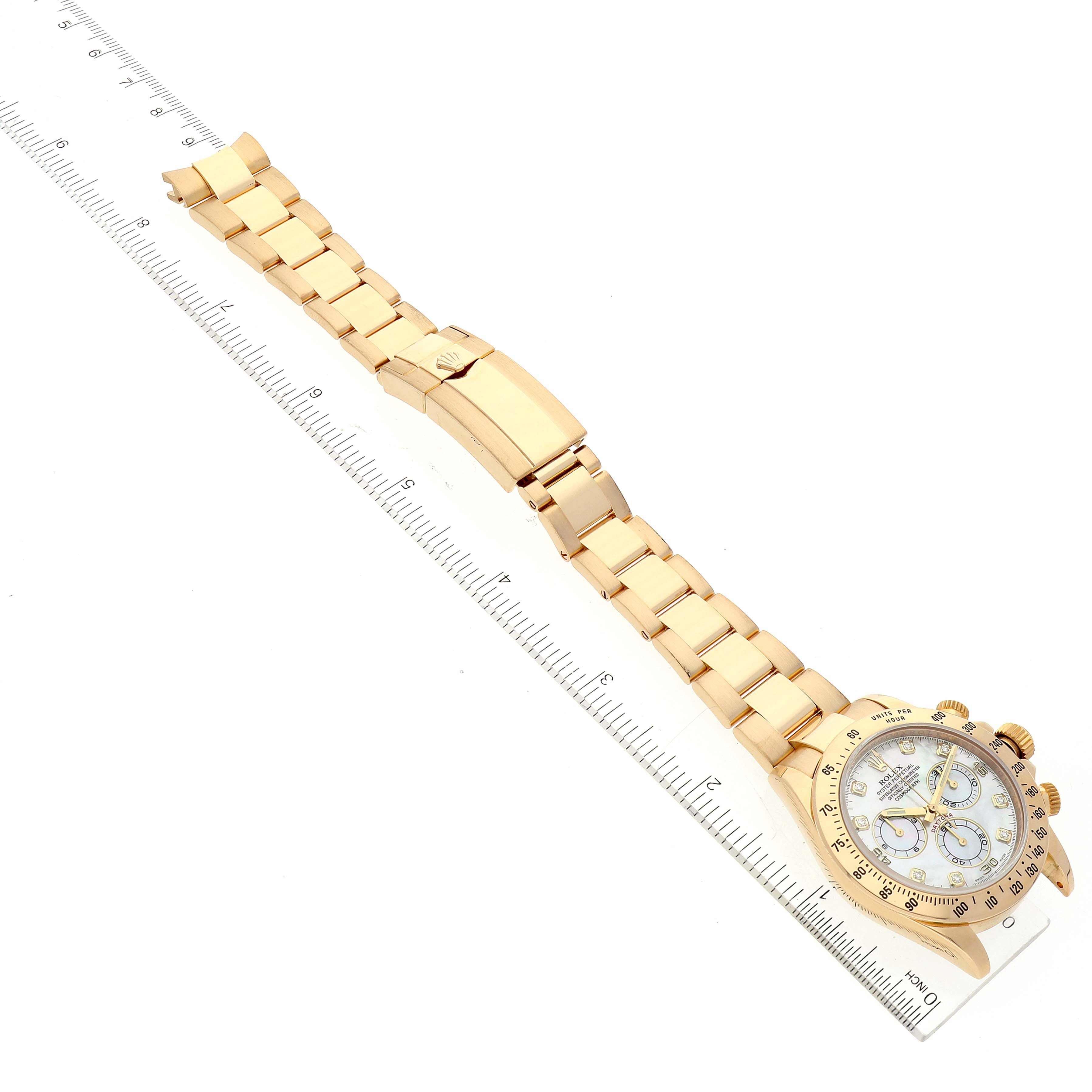 Rolex Daytona Yellow Gold Mother of Pearl Diamond Dial Mens Watch 116528