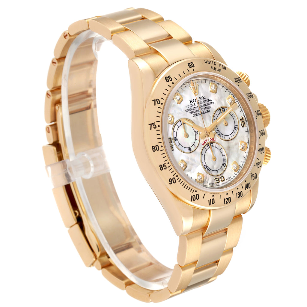 Rolex Daytona Yellow Gold Mother of Pearl Diamond Dial Mens Watch 116528