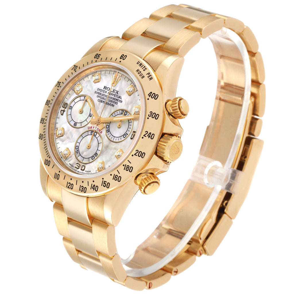 Rolex Daytona Yellow Gold Mother of Pearl Diamond Dial Mens Watch 116528