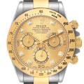 Rolex Daytona Yellow Gold Steel Champagne Diamond Dial Watch 116523 Box Papers