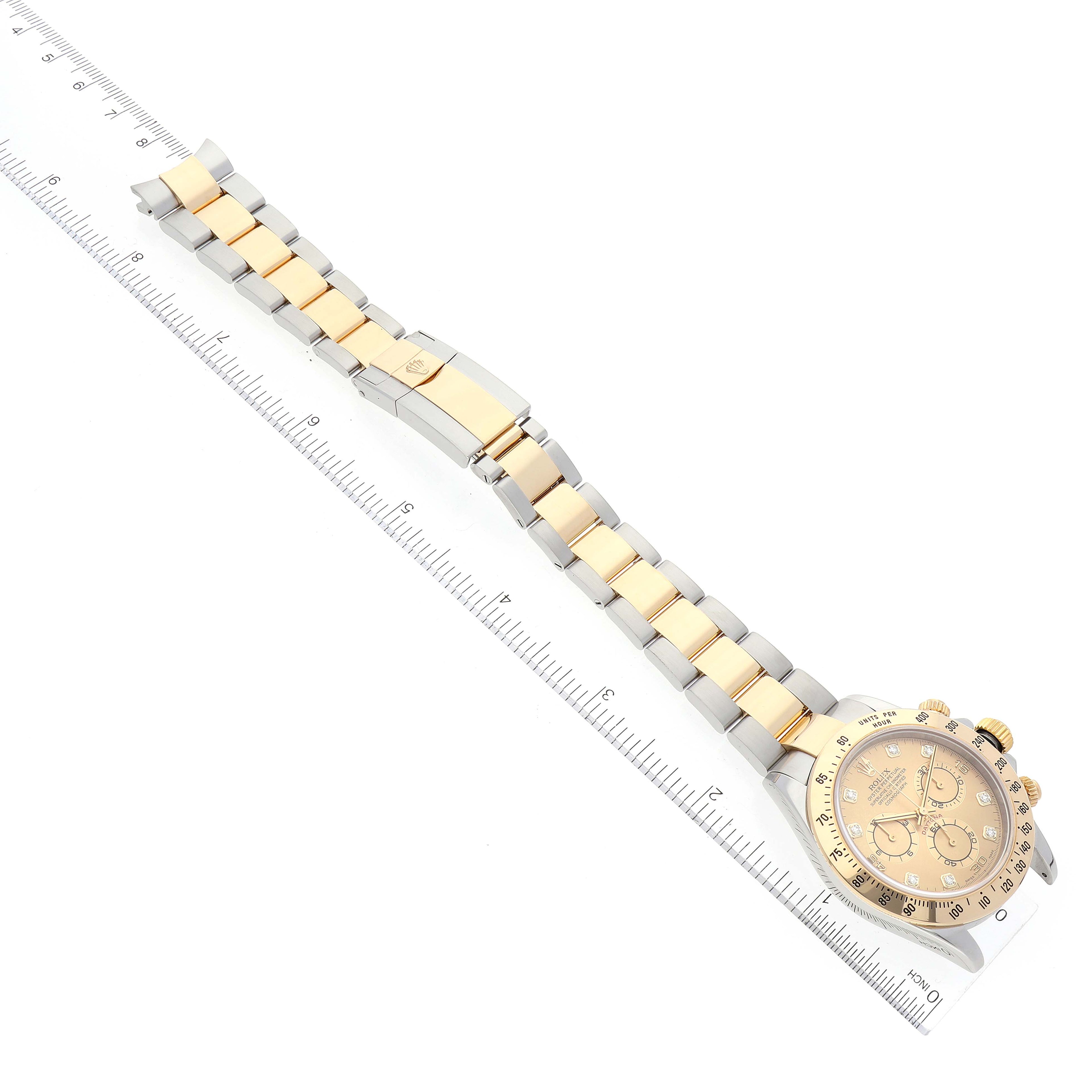 Rolex Daytona Yellow Gold Steel Champagne Diamond Dial Watch 116523 Box Papers