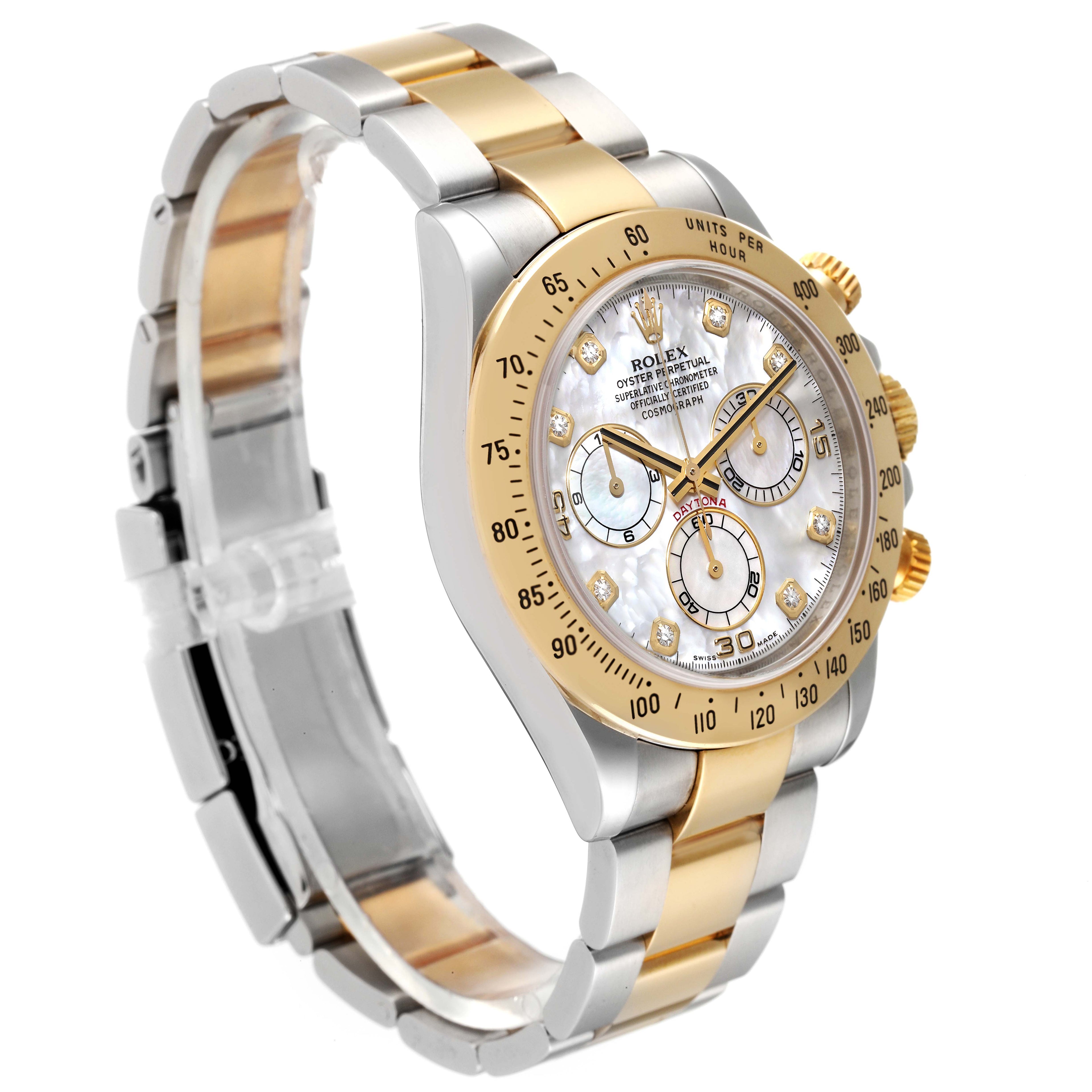 Rolex Daytona Yellow Gold Steel MOP Diamond Watch 116523 Box Card