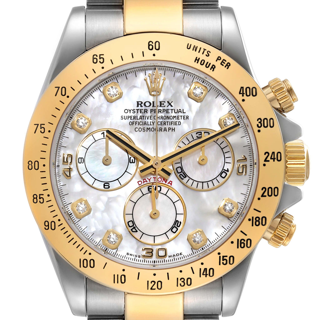 Rolex Daytona Yellow Gold Steel MOP Diamond Watch 116523 Box Card