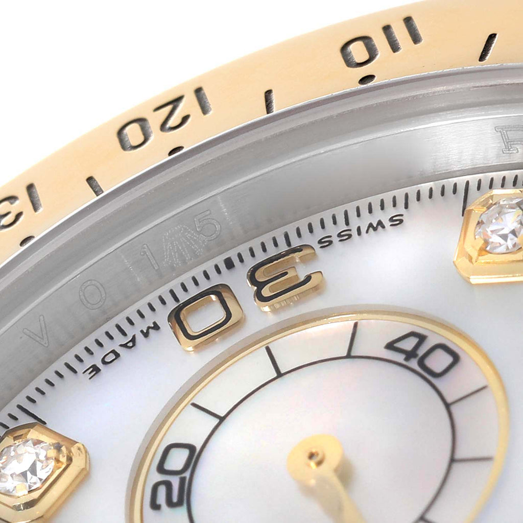 Rolex Daytona Yellow Gold Steel MOP Diamond Watch 116523 Box Card