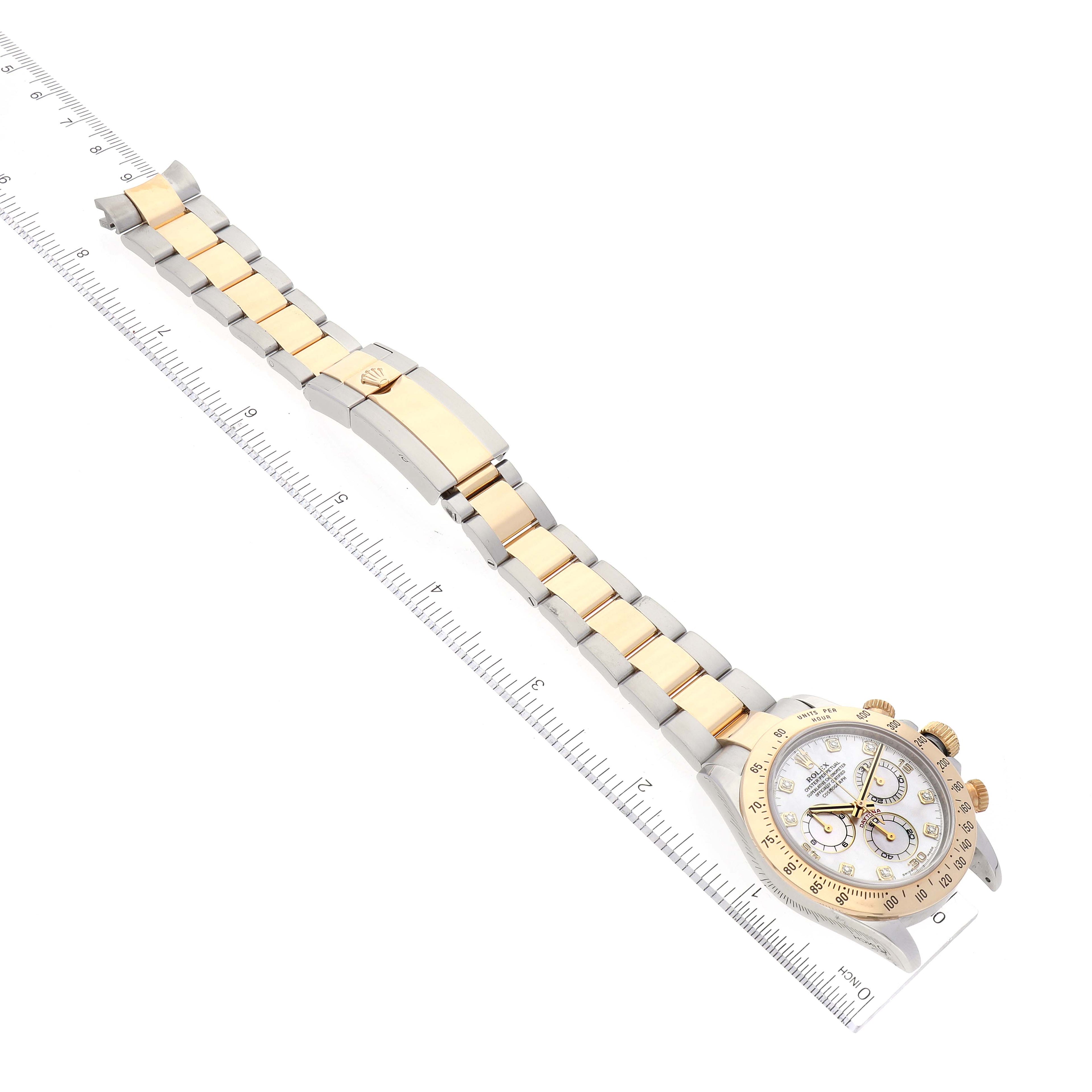 Rolex Daytona Yellow Gold Steel MOP Diamond Watch 116523 Box Card