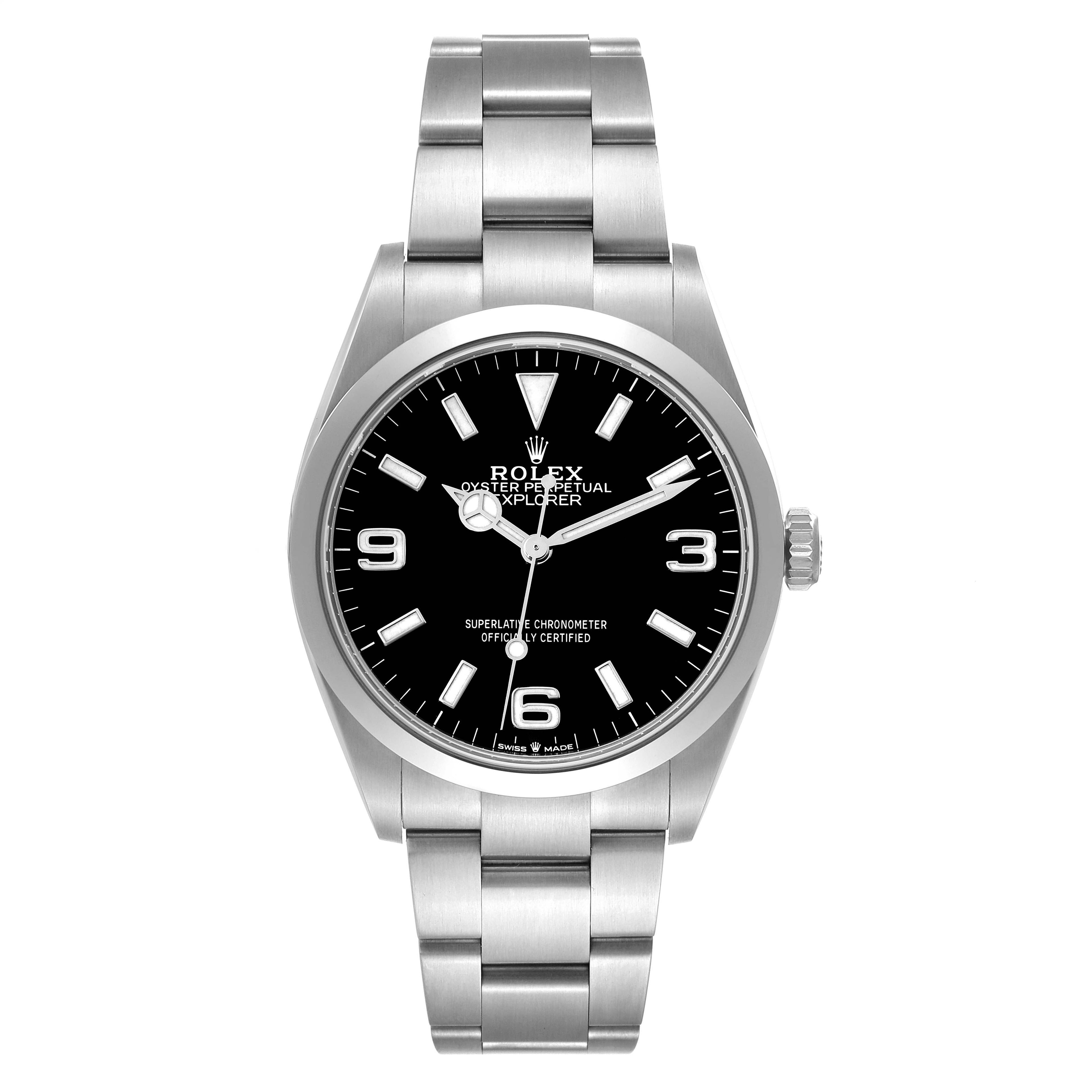Rolex Explorer I 36mm Black Dial Stainless Steel Mens Watch 124270 Box Card