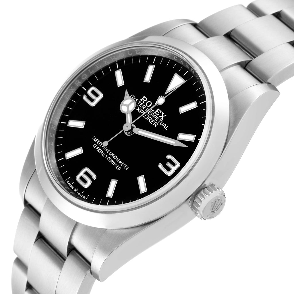Rolex Explorer I 36mm Black Dial Stainless Steel Mens Watch 124270 Box Card