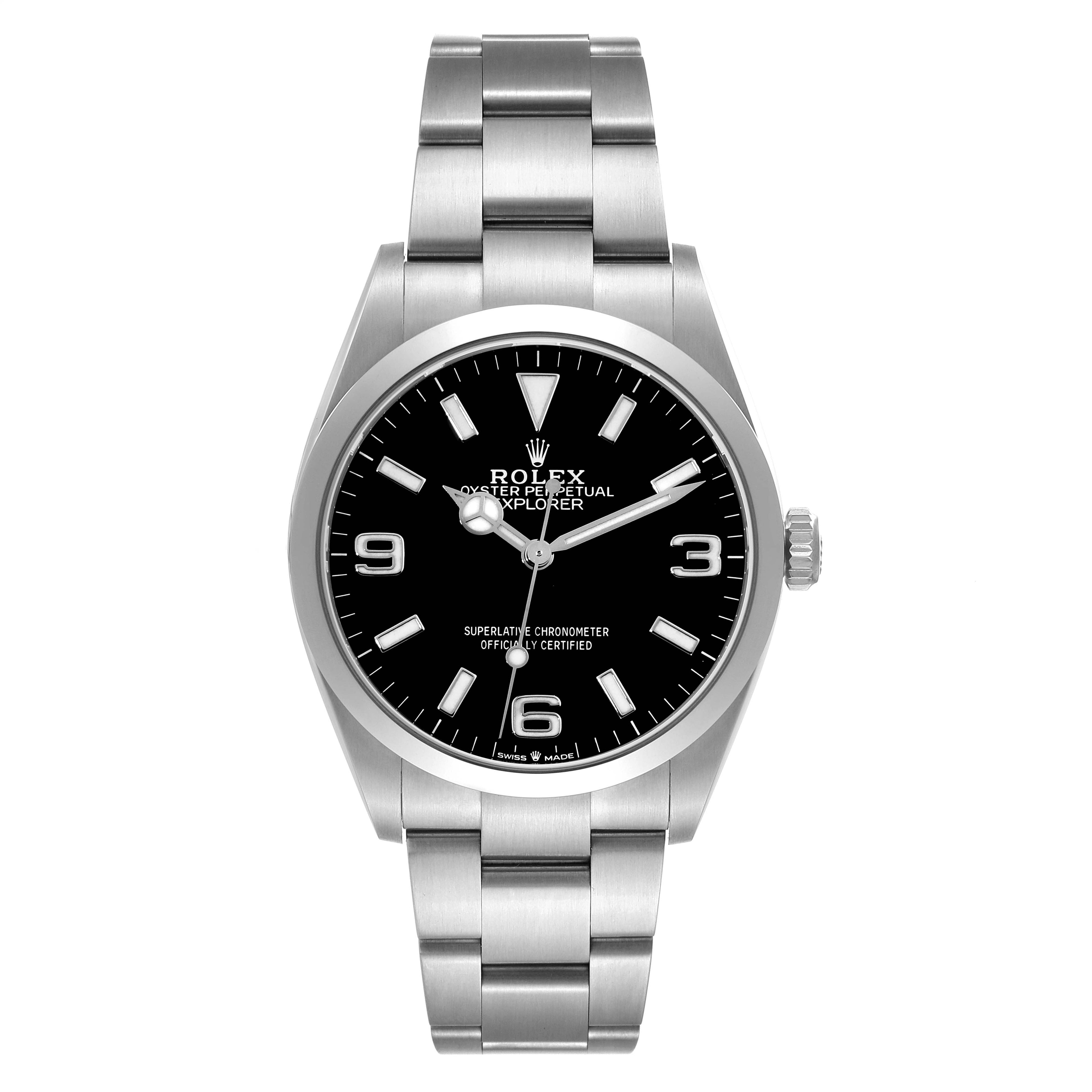 Rolex Explorer I 36mm Black Dial Stainless Steel Mens Watch 124270 Unworn