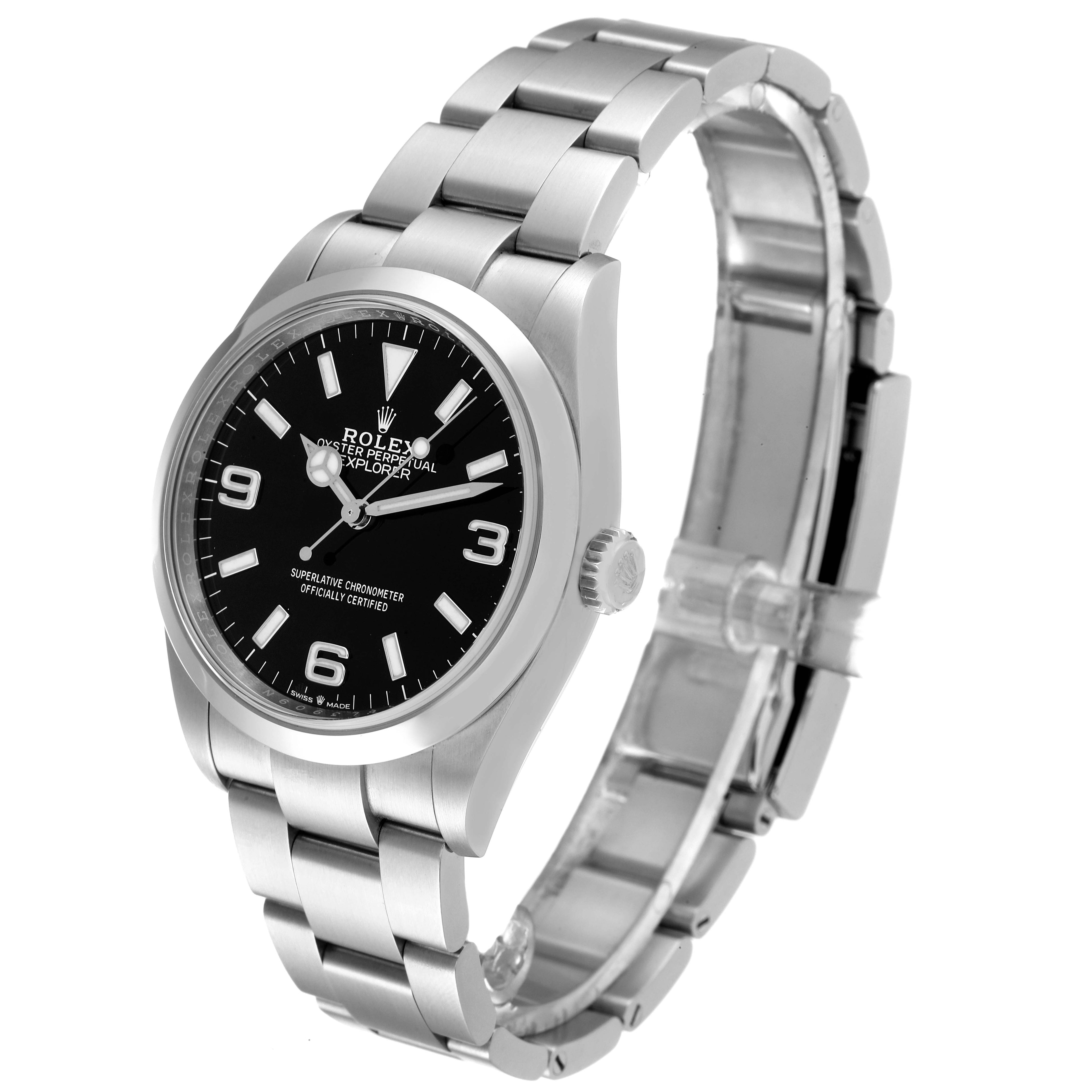 Rolex Explorer I 36mm Black Dial Stainless Steel Mens Watch 124270 Unworn