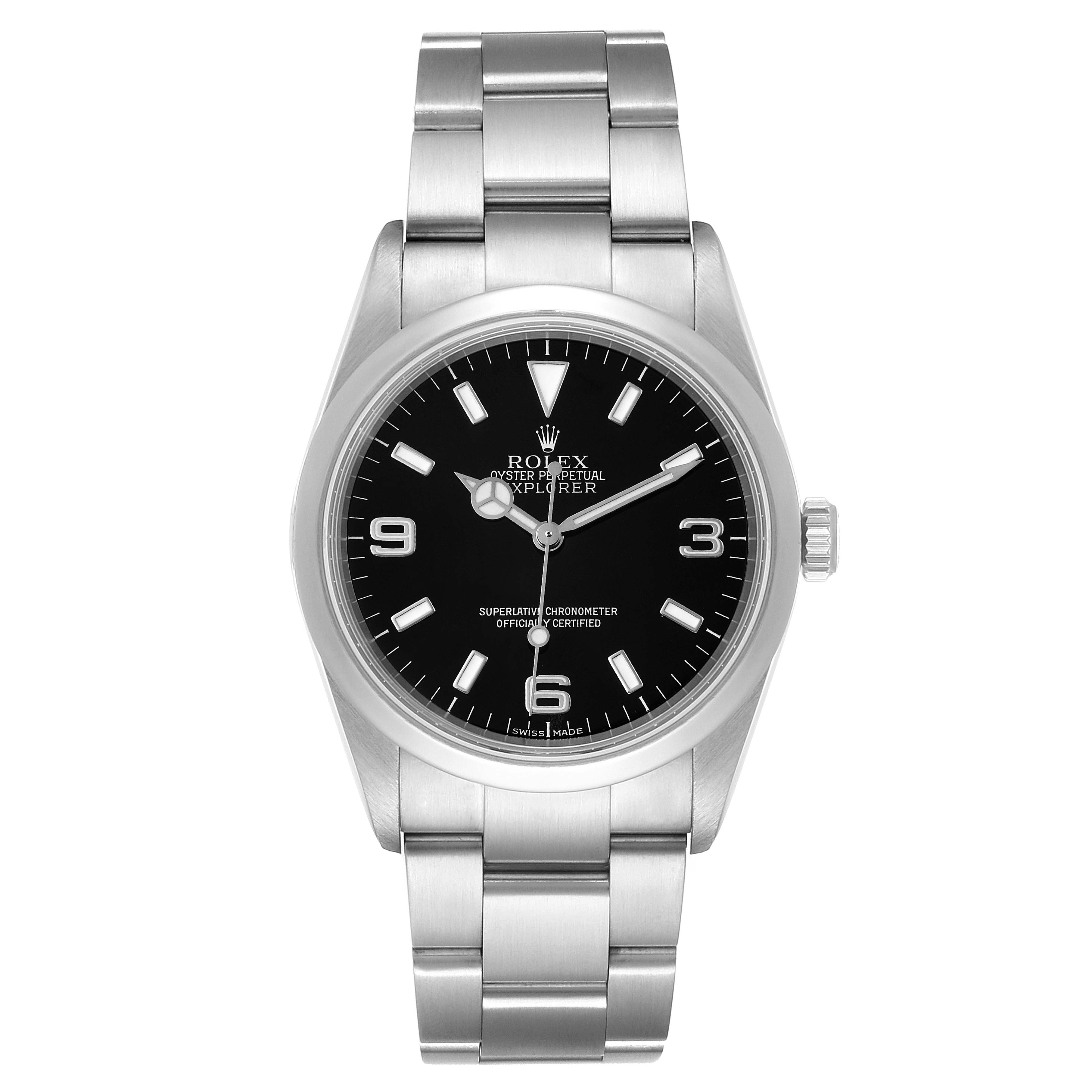 Rolex Explorer I Black Dial Stainless Steel Mens Watch 114270 Box Card