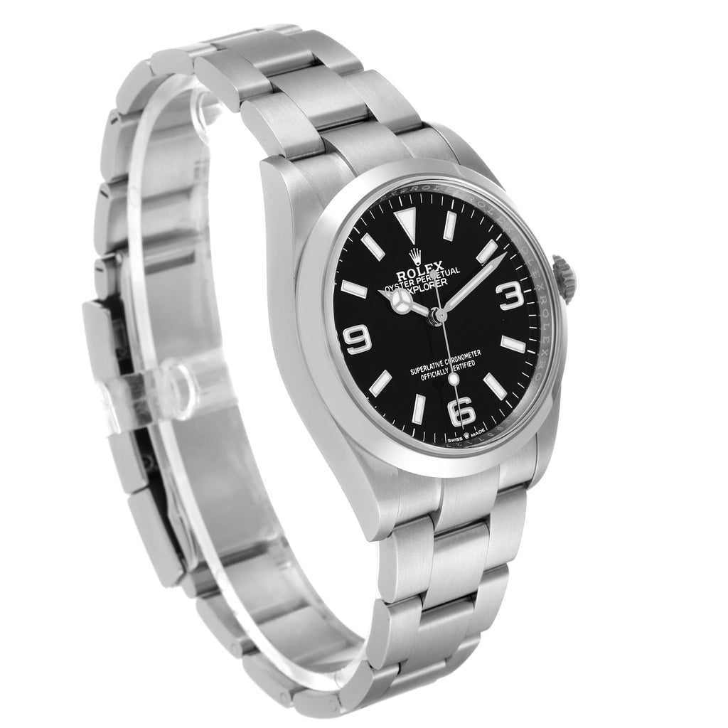 Rolex Explorer I Black Dial Stainless Steel Mens Watch 124270 Box Card